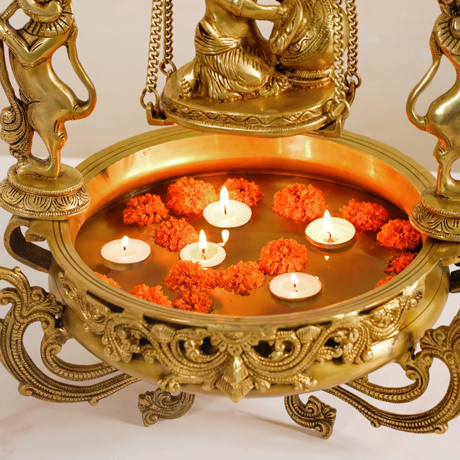 Brass Laddu Gopal Decorative Urli Bowl With Swing - Image 6