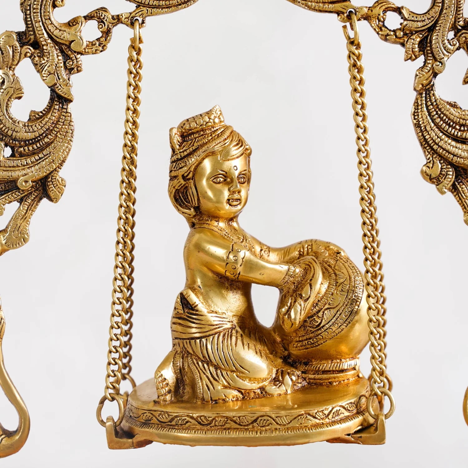 Brass Laddu Gopal Decorative Urli Bowl With Swing - Image 8