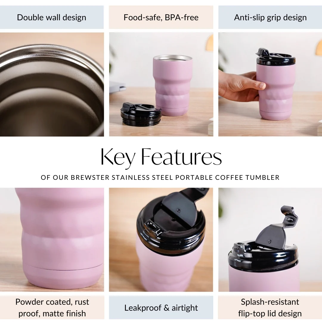Brewster Stainless Steel Portable Coffee Mug Wistful Mauve 350ml - Image 7