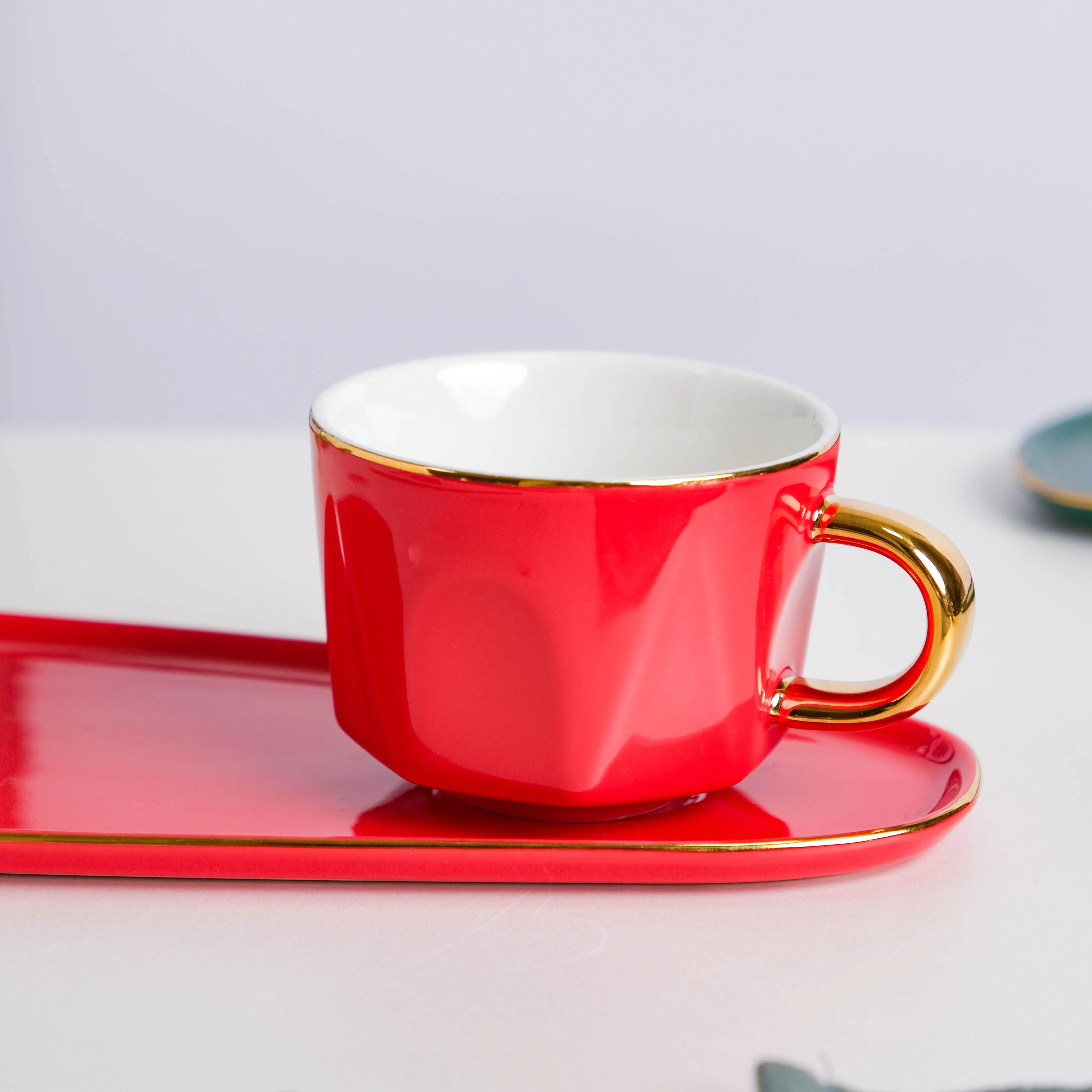 Brewtiful Glazed Ceramic Cup and Tray Set Red 150 ml - Image 6