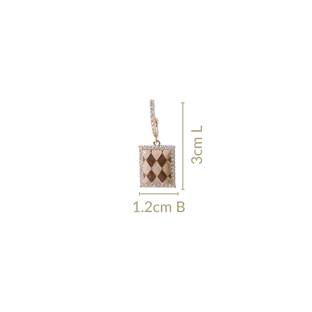Brown And Beige Venice Checkerboard Drop Earrings - Image 3