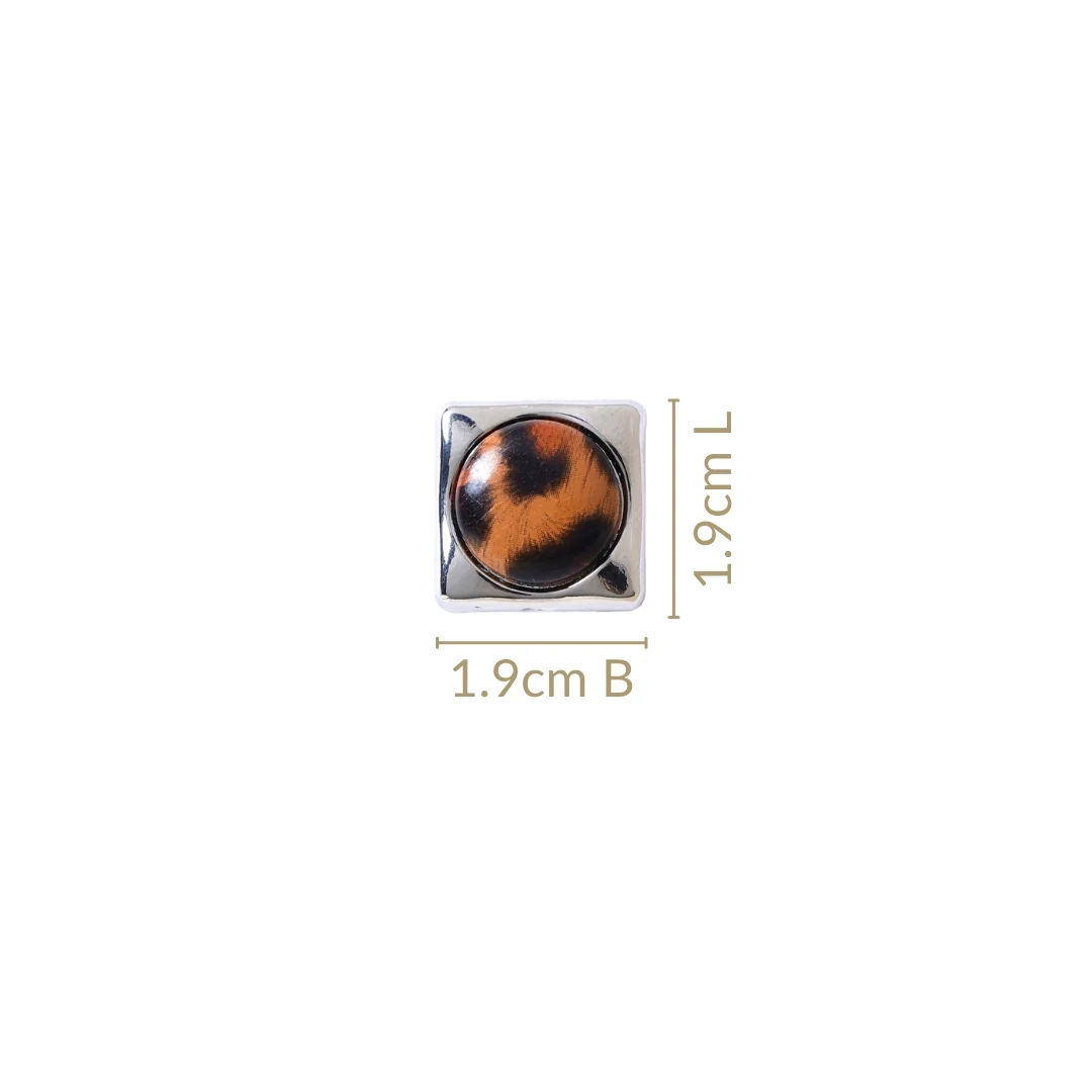 Brown Animal Print Silver Square Studs - Image 3