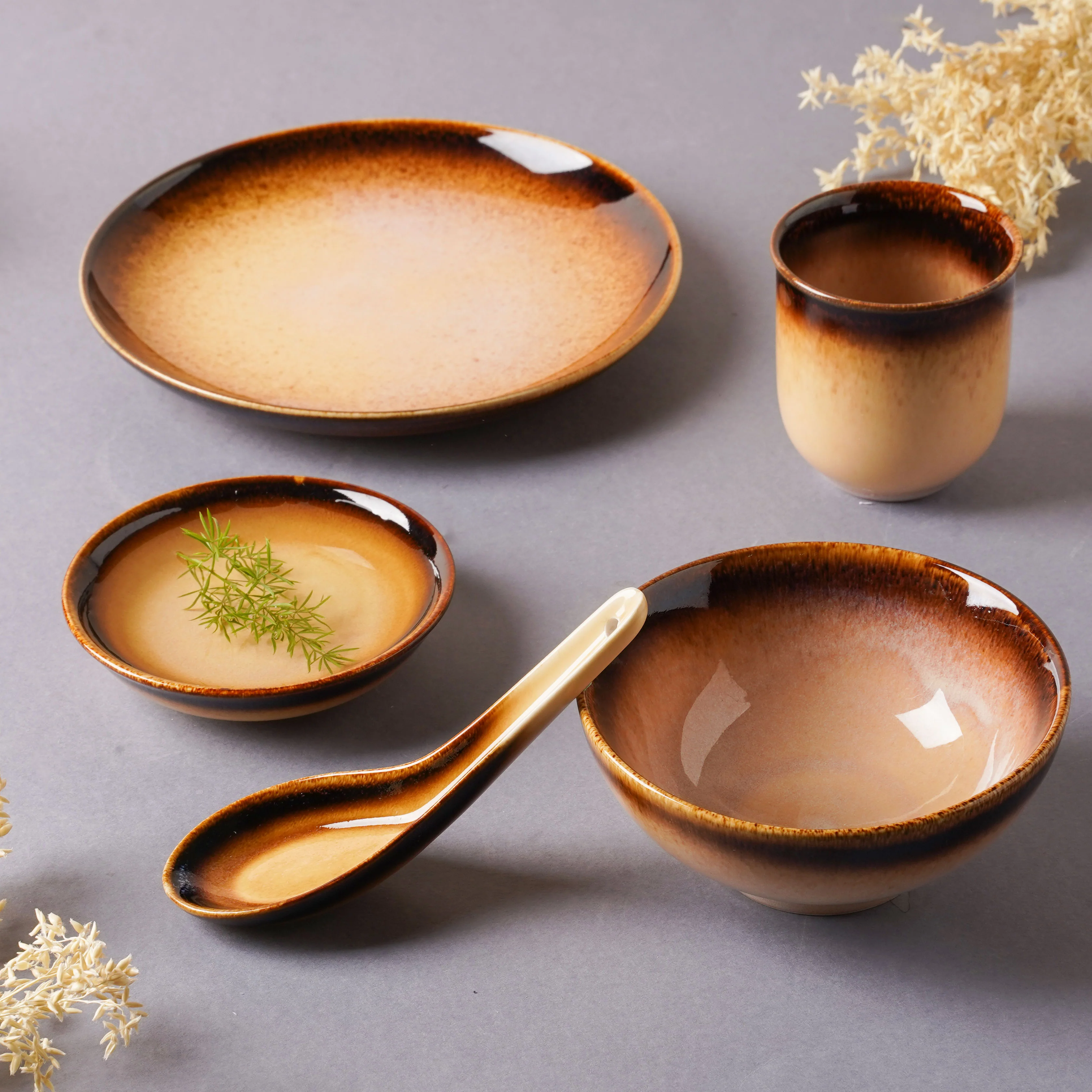 Brown Ceramic dinner set components For One - Image 3