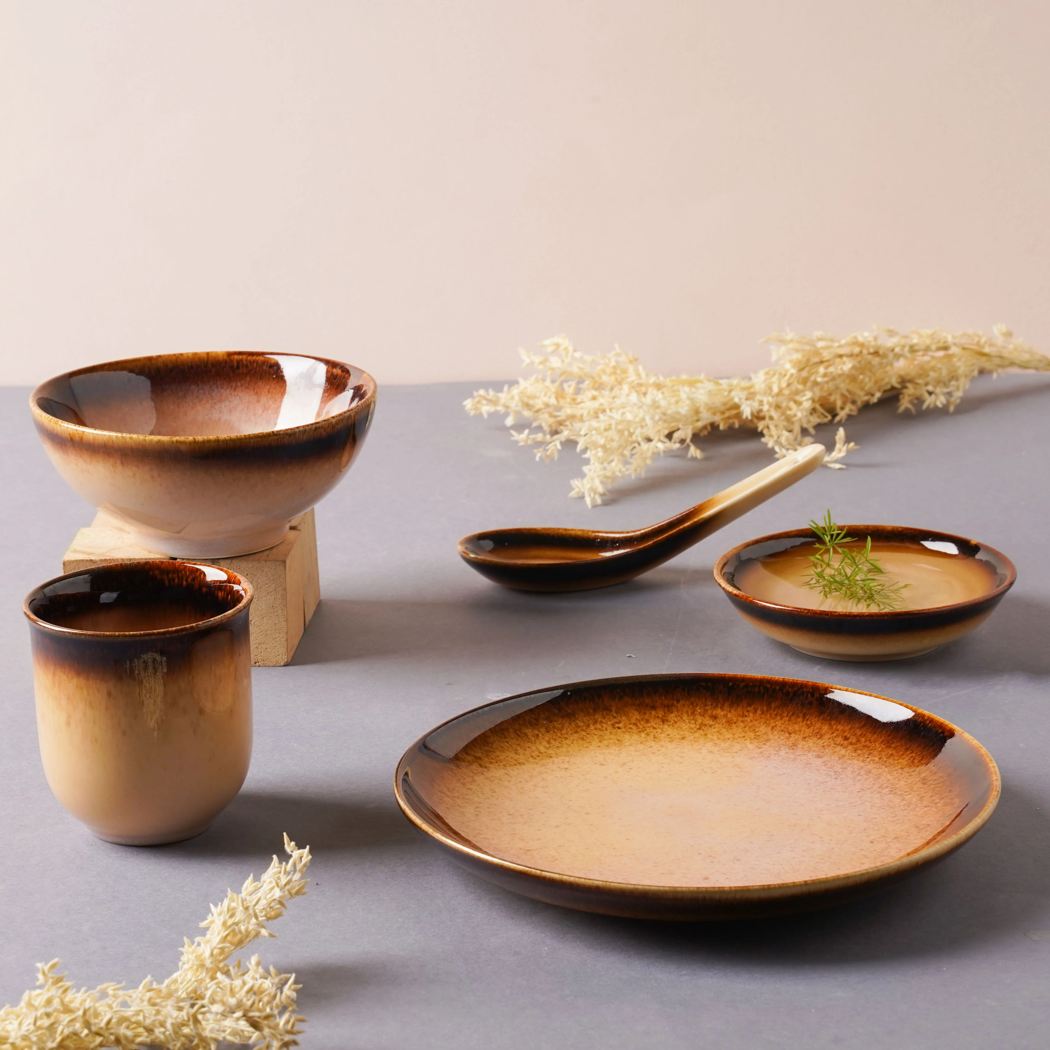 Brown Ceramic dinner set components For One - Image 4