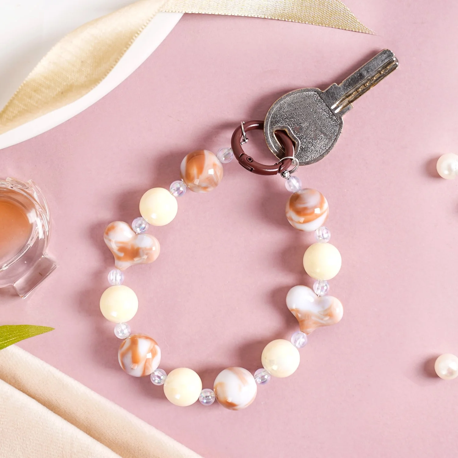 Brown Marble Pattern Love Loop Keychain - Image 3