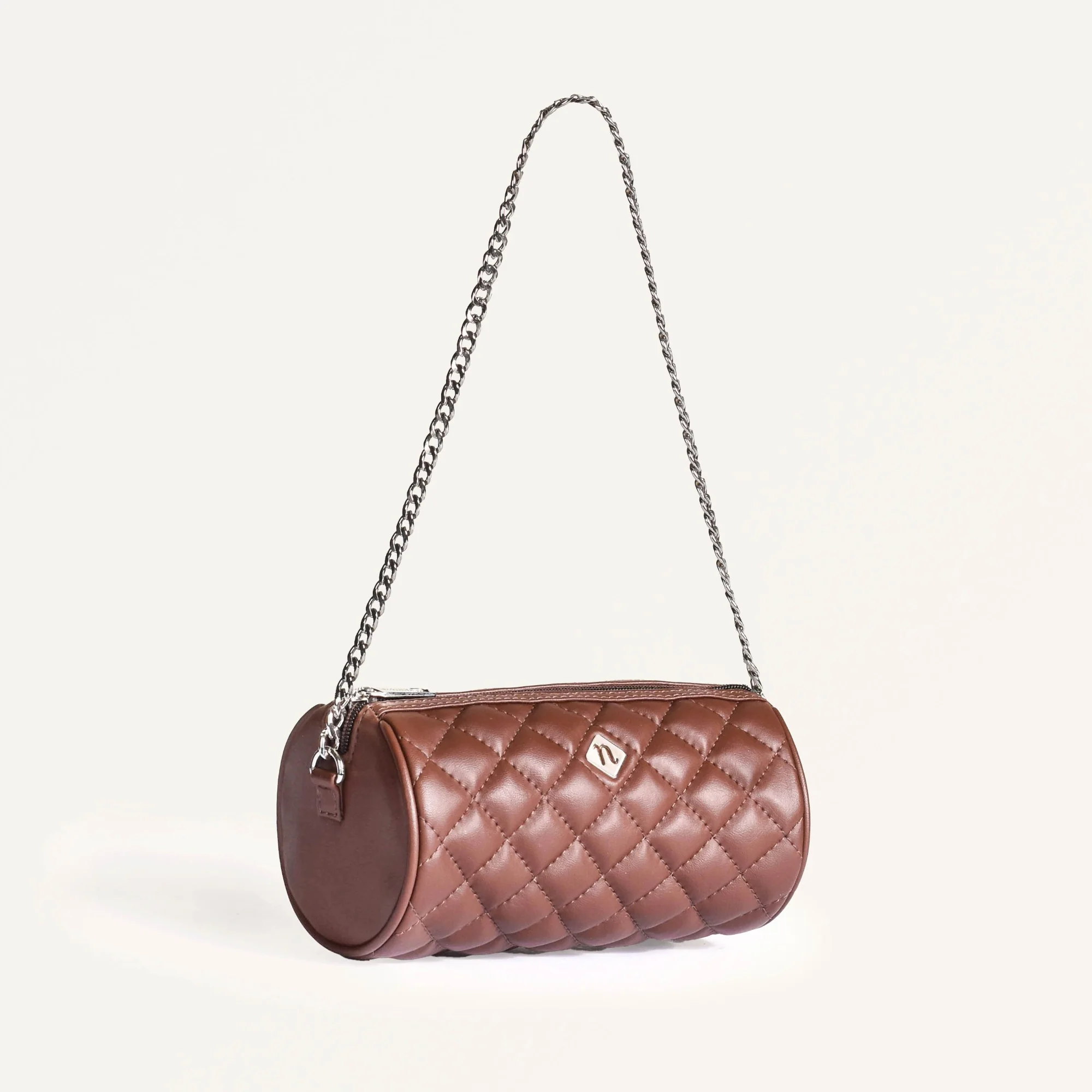 Brown Mini Barrel Bag With Sling Chain - Image 2