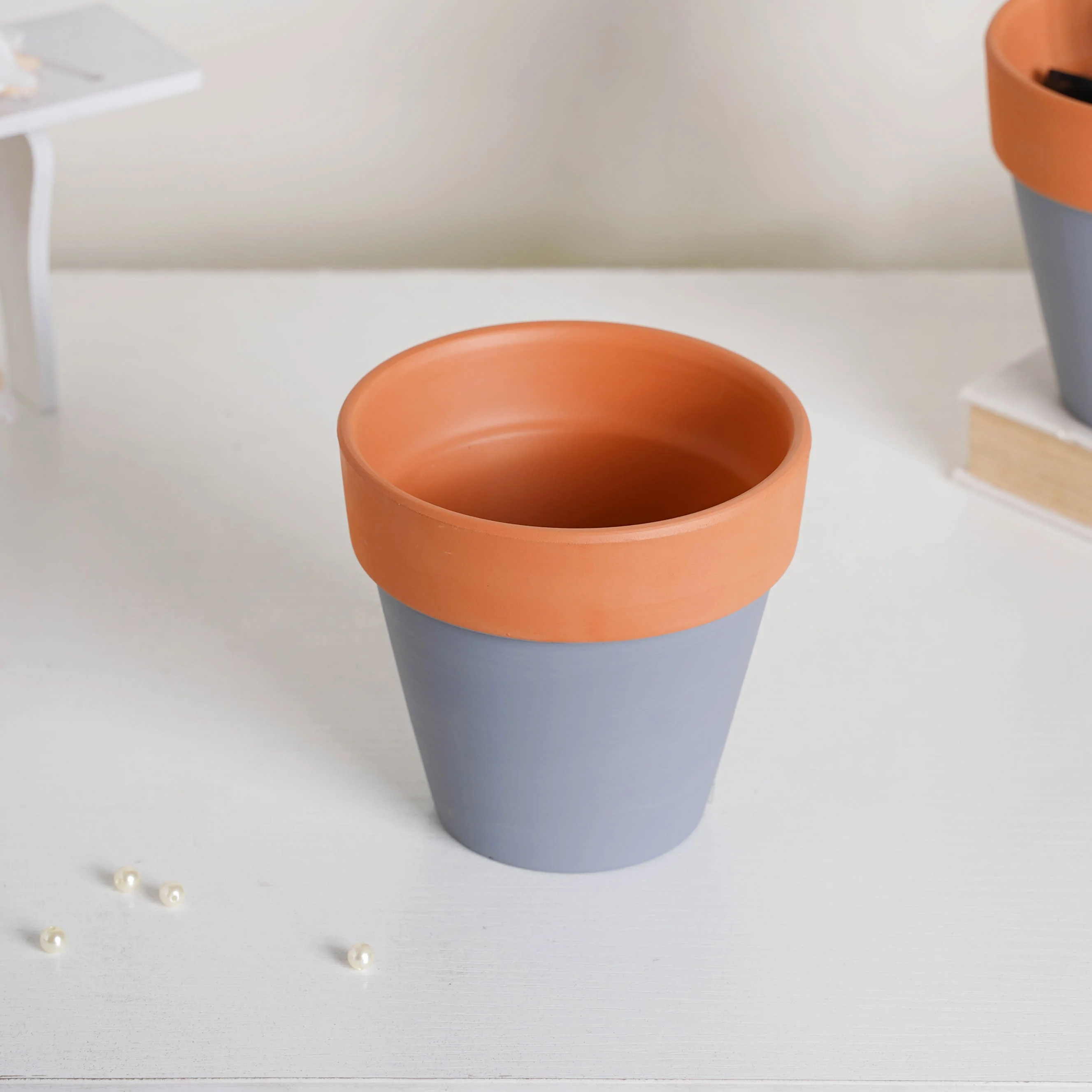 Brown Rim Grey Clay Pot Set Of 2 - Image 7