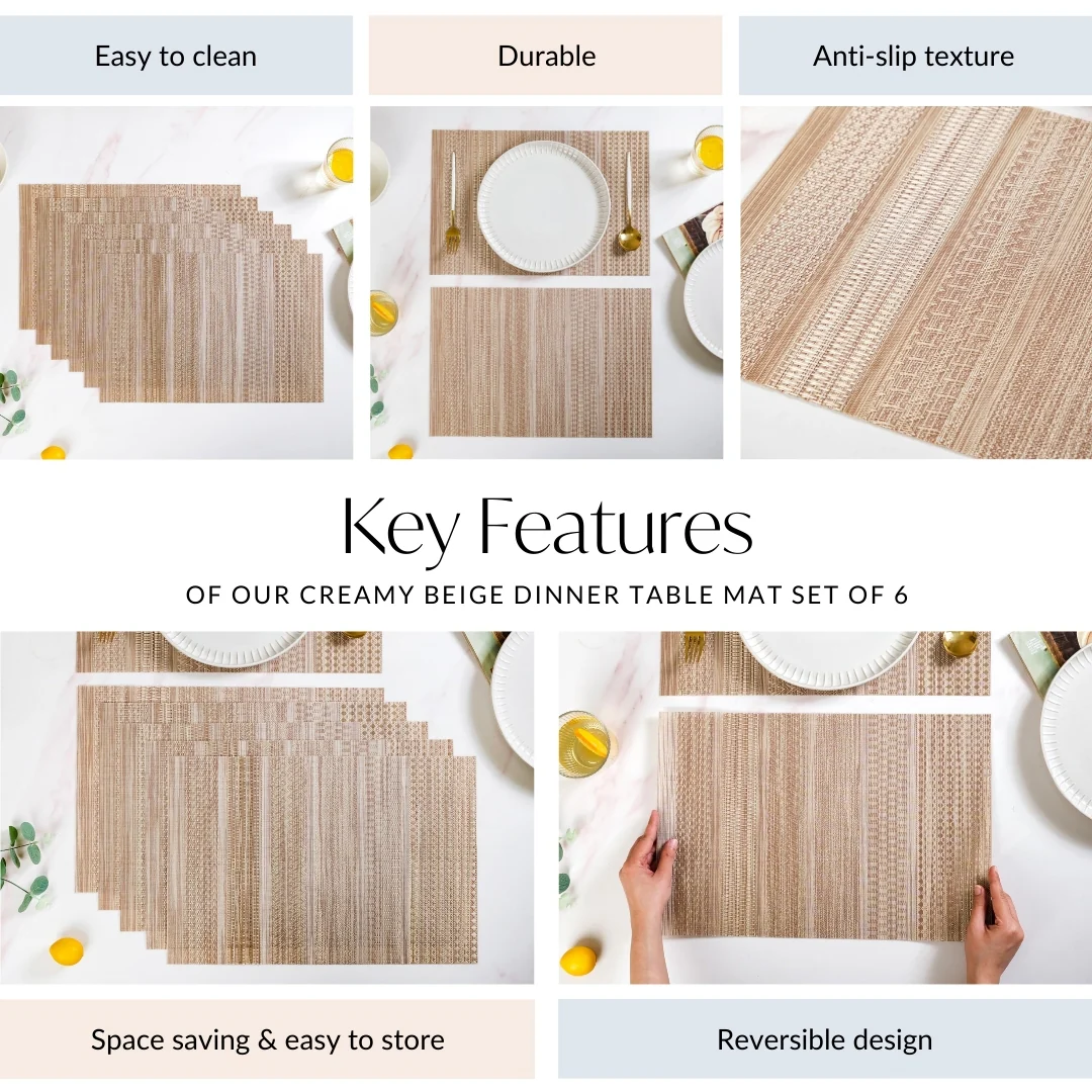 Brownish Beige Dinner Table Mat Set Of 6 - Image 5