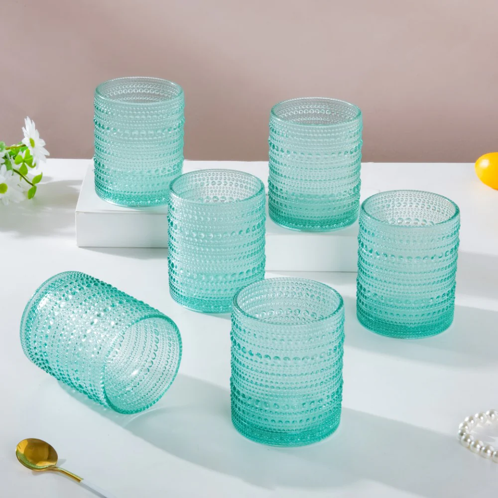 Bubbles Texture Glass Turquoise Set Of 6 250ml - Image 3