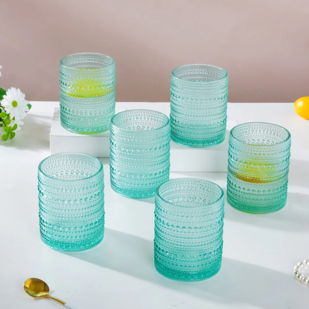 Bubbles Texture Glass Turquoise Set Of 6 250ml - Image 4
