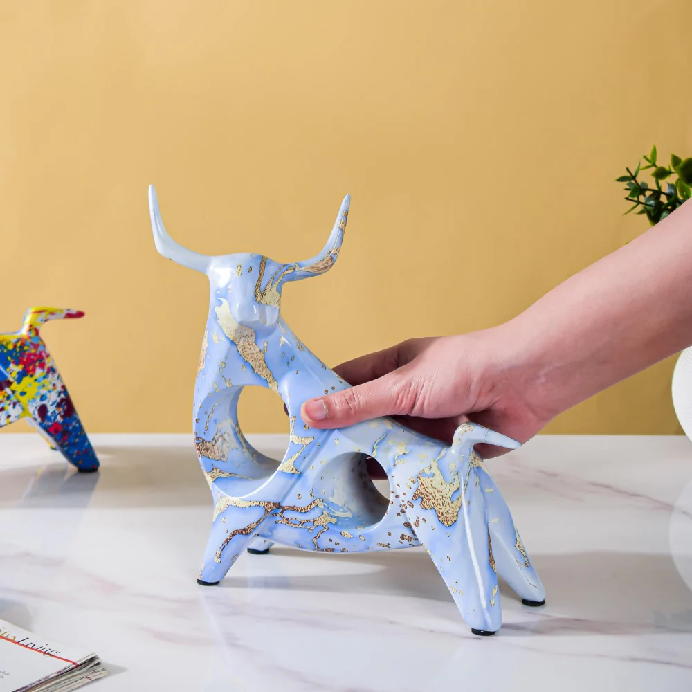 Bull Sculpture Resin Blue 8 Inch - Image 2