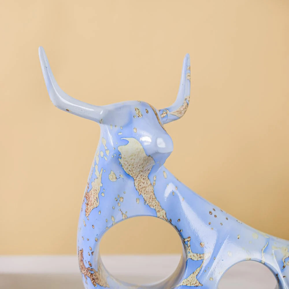 Bull Sculpture Resin Blue 8 Inch - Image 5