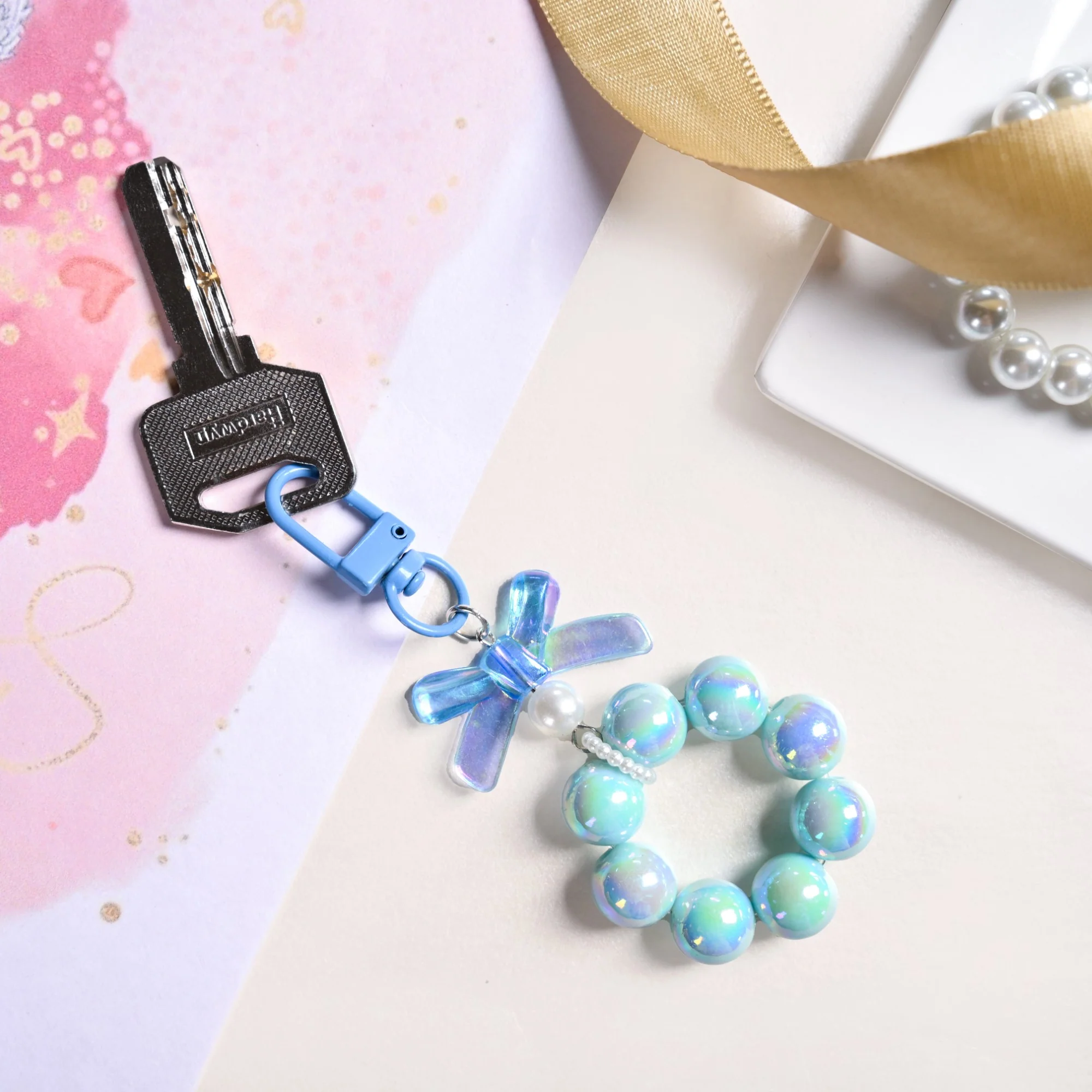 Burst Of Blue Beaded Keychain - Image 3