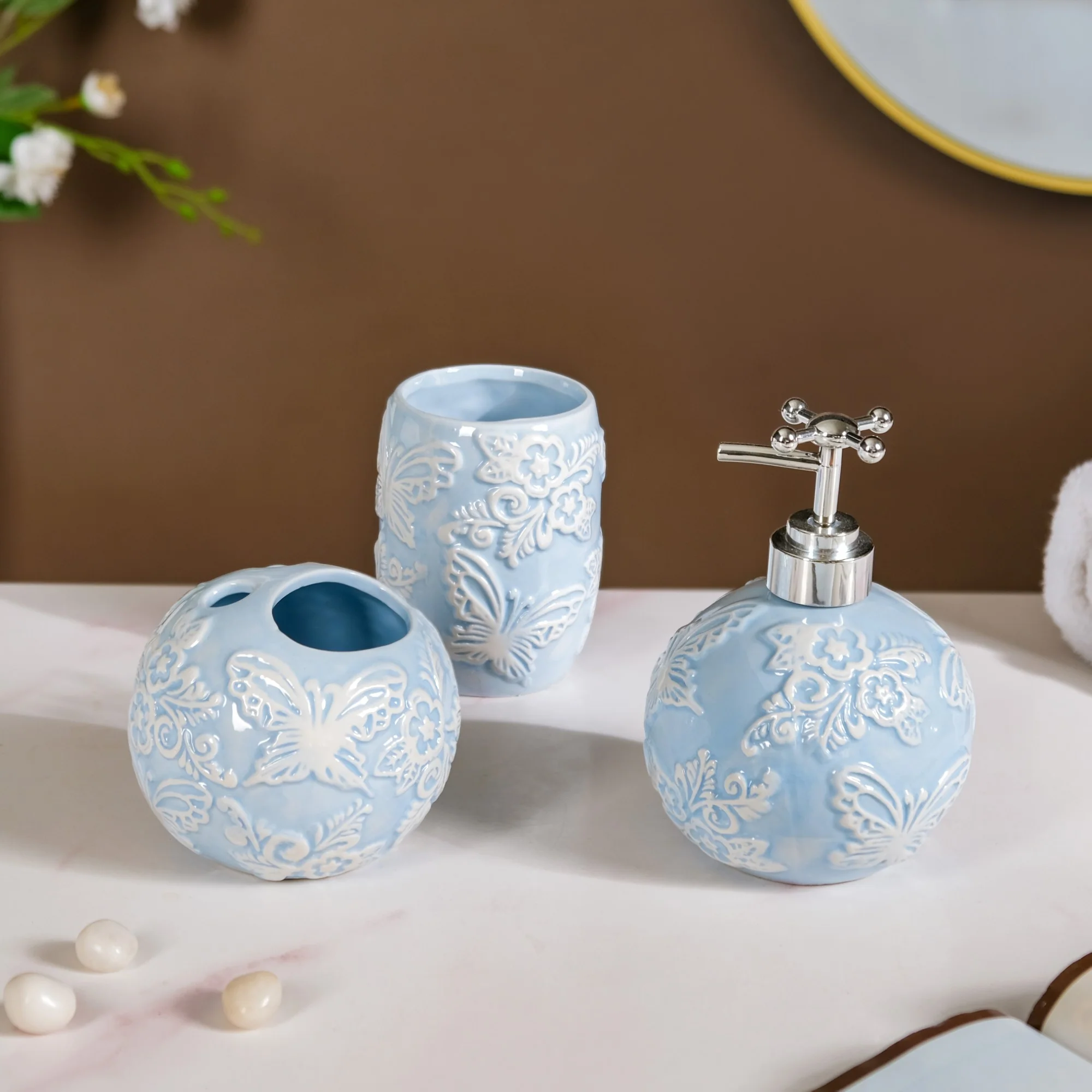 Butterfly Bath Set Of 3 Blue - Image 4