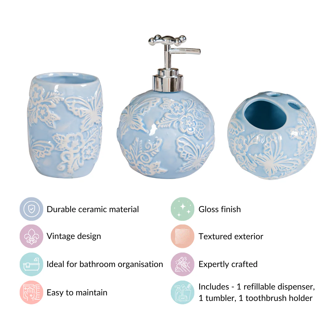 Butterfly Bath Set Of 3 Blue - Image 5