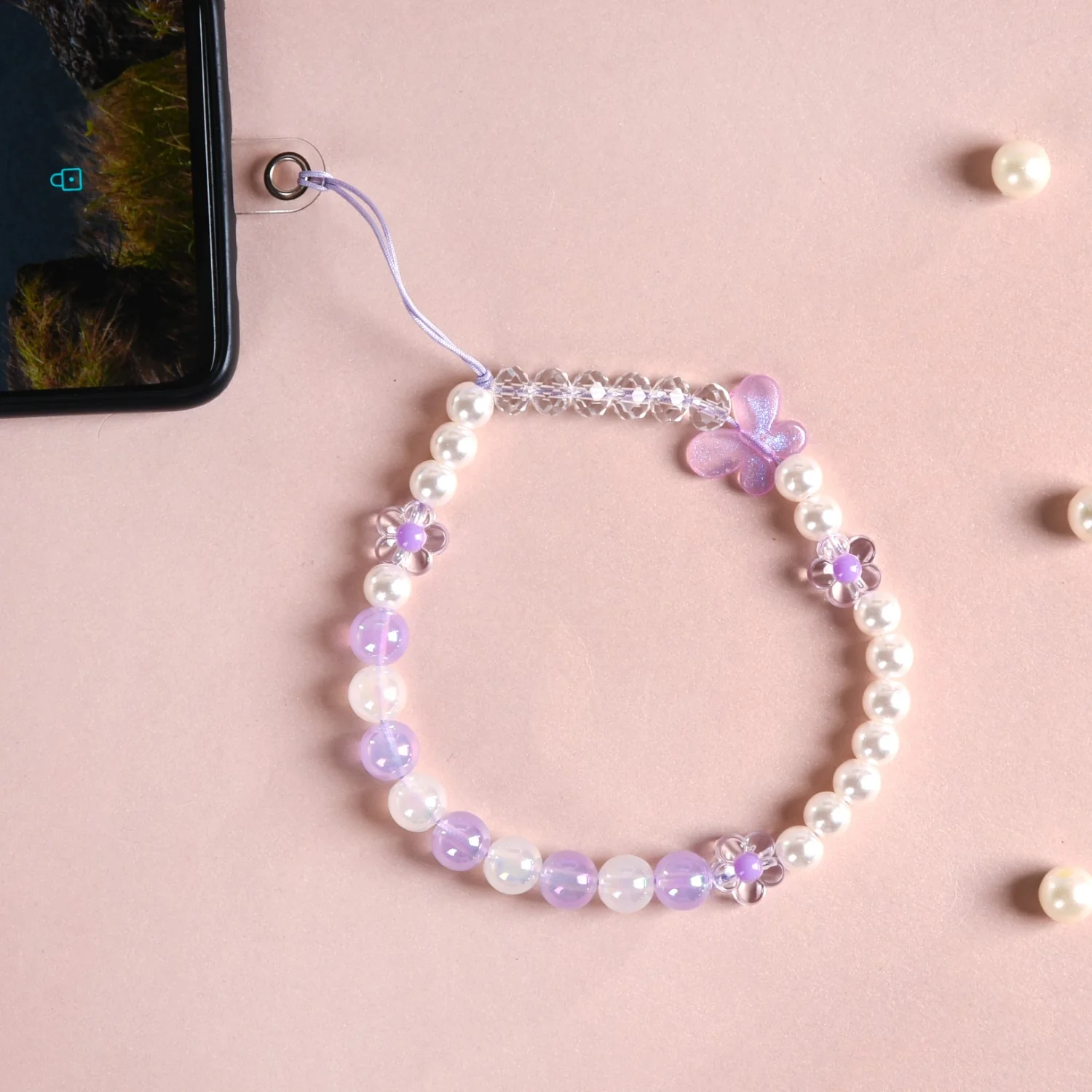 Butterfly Bliss And Pearl Hues Phone Charm Strap - Image 3