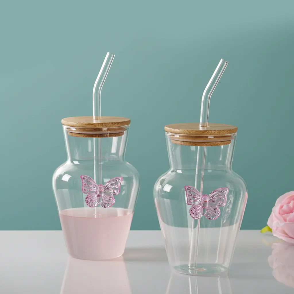 Butterfly Borosilicate Tumbler With Straw Set Of 2 500ml - Image 2