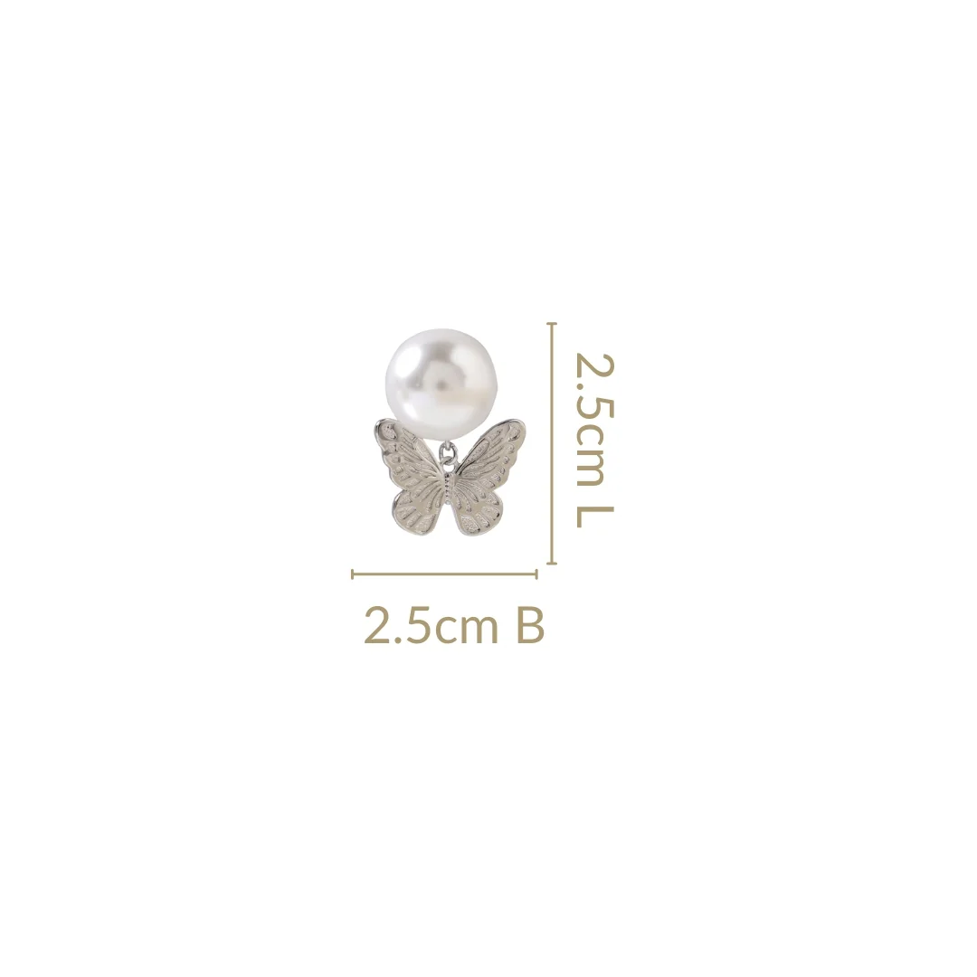 Butterfly Charm Pearl Stud Earrings - Image 3