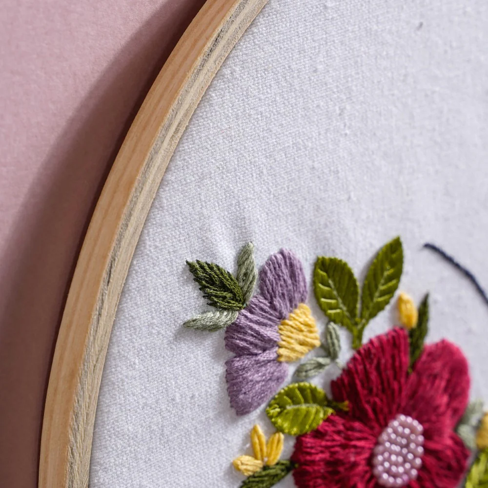 Butterfly Floral Hand Embroidered Hoop Wall Hanging 10 Inch - Image 7