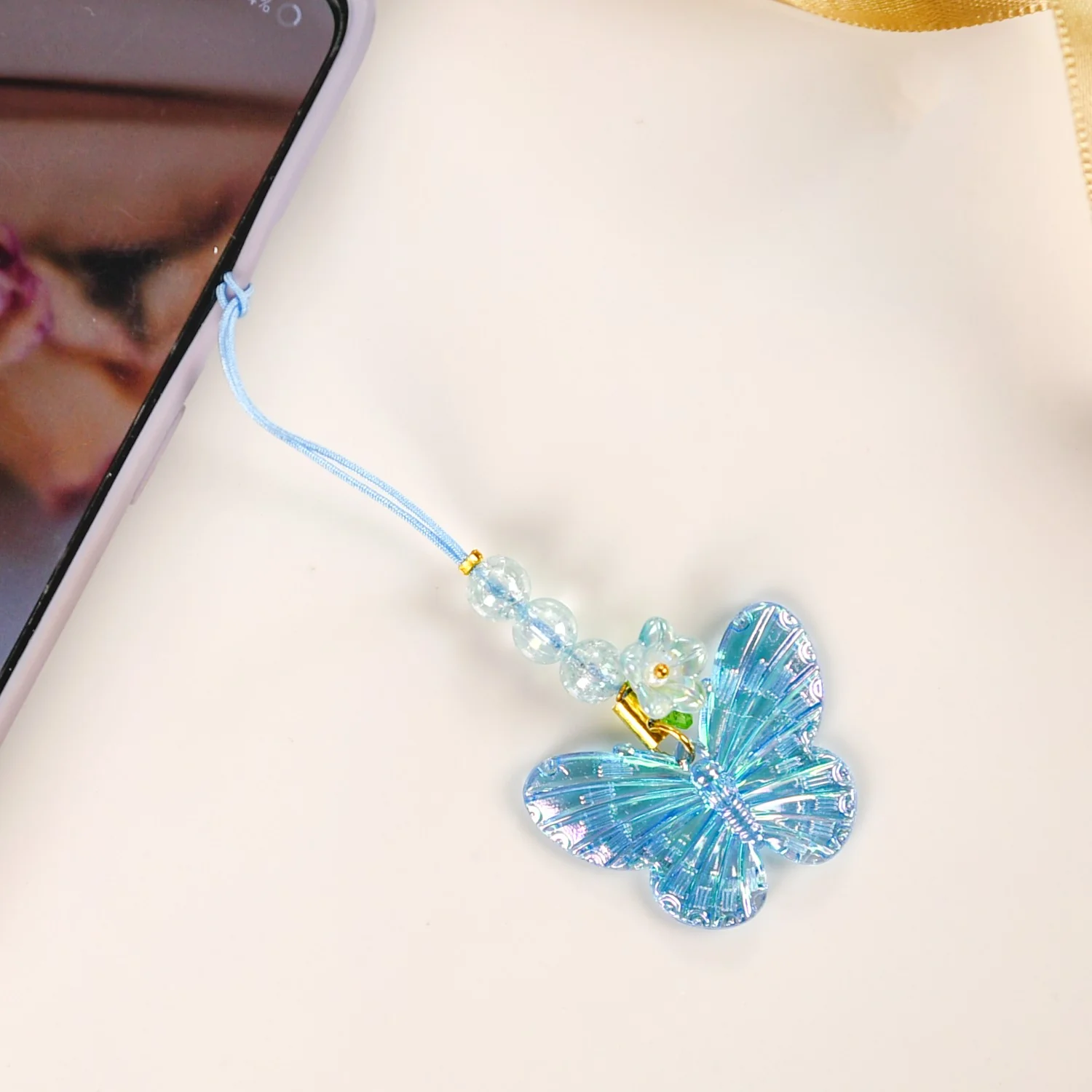 Butterfly Floral Phone Charm Blue - Image 3