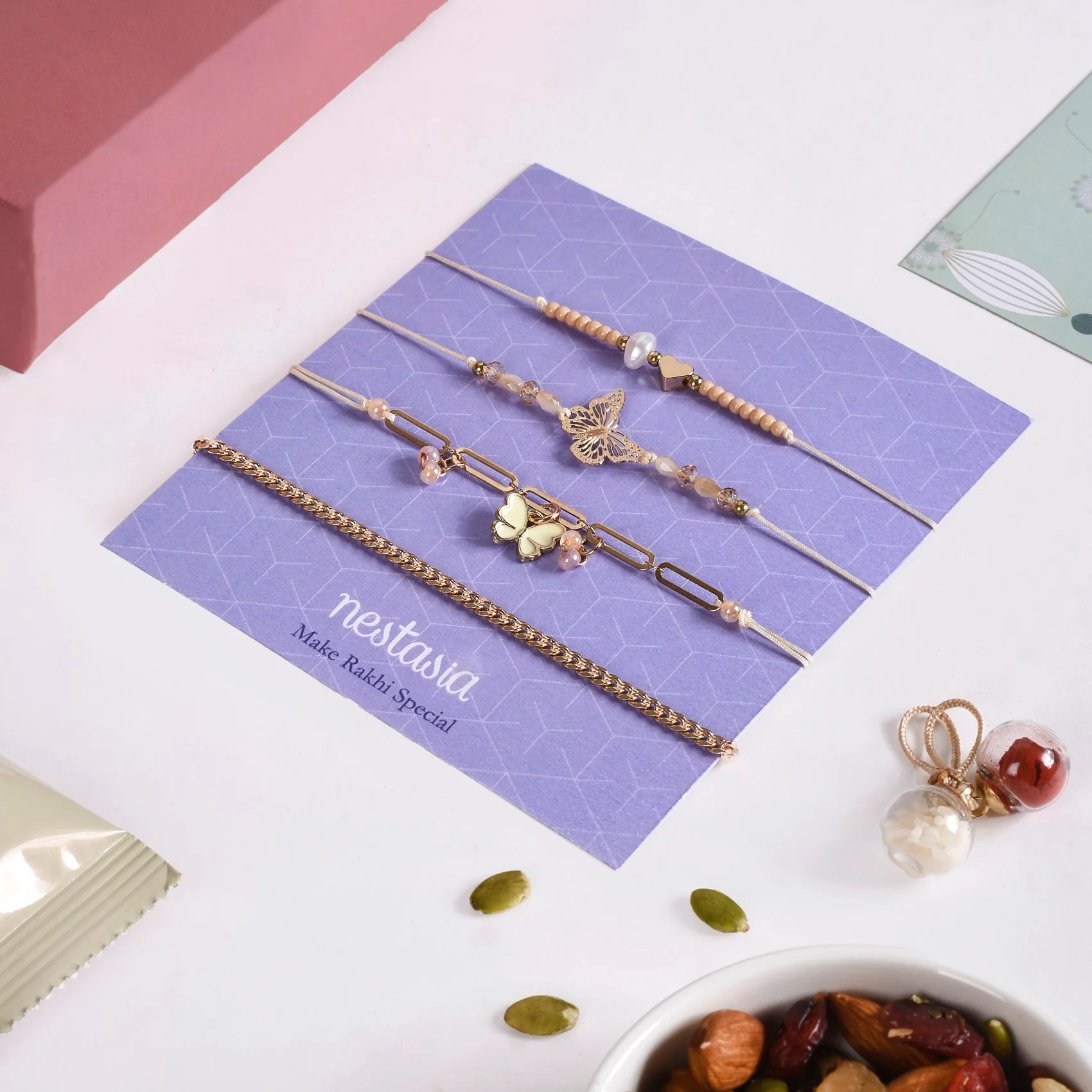Butterfly Heart Rakhi Hamper Set Of 6 With Box And Card - Image 5