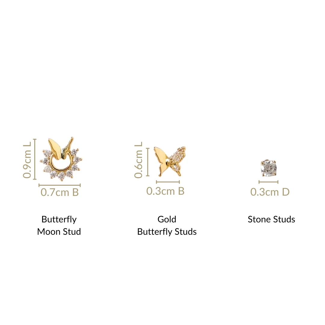 Butterfly Moon Shine Gold Studs Set Of 3 - Image 3