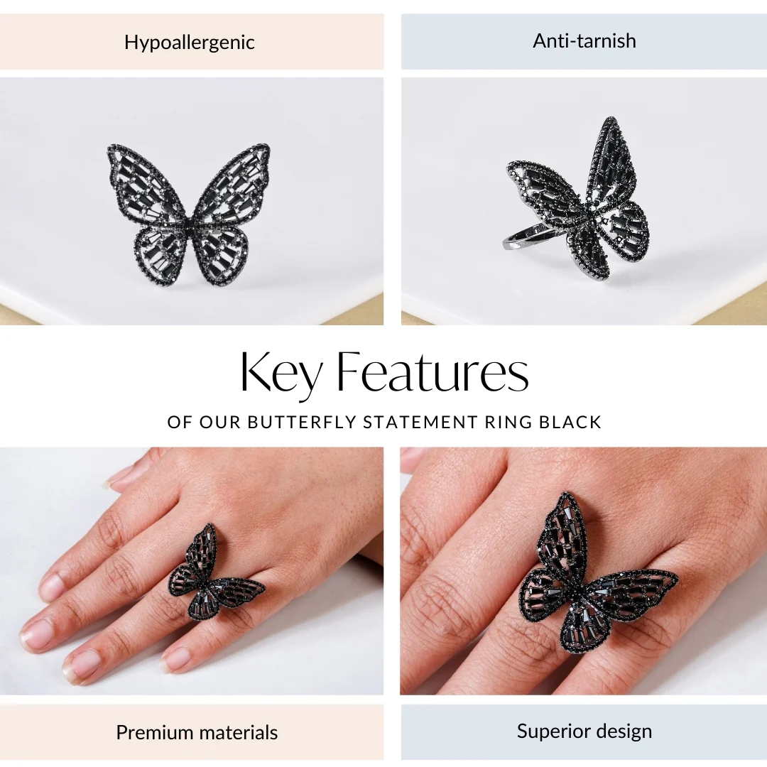 Butterfly Statement Ring Black - Image 4