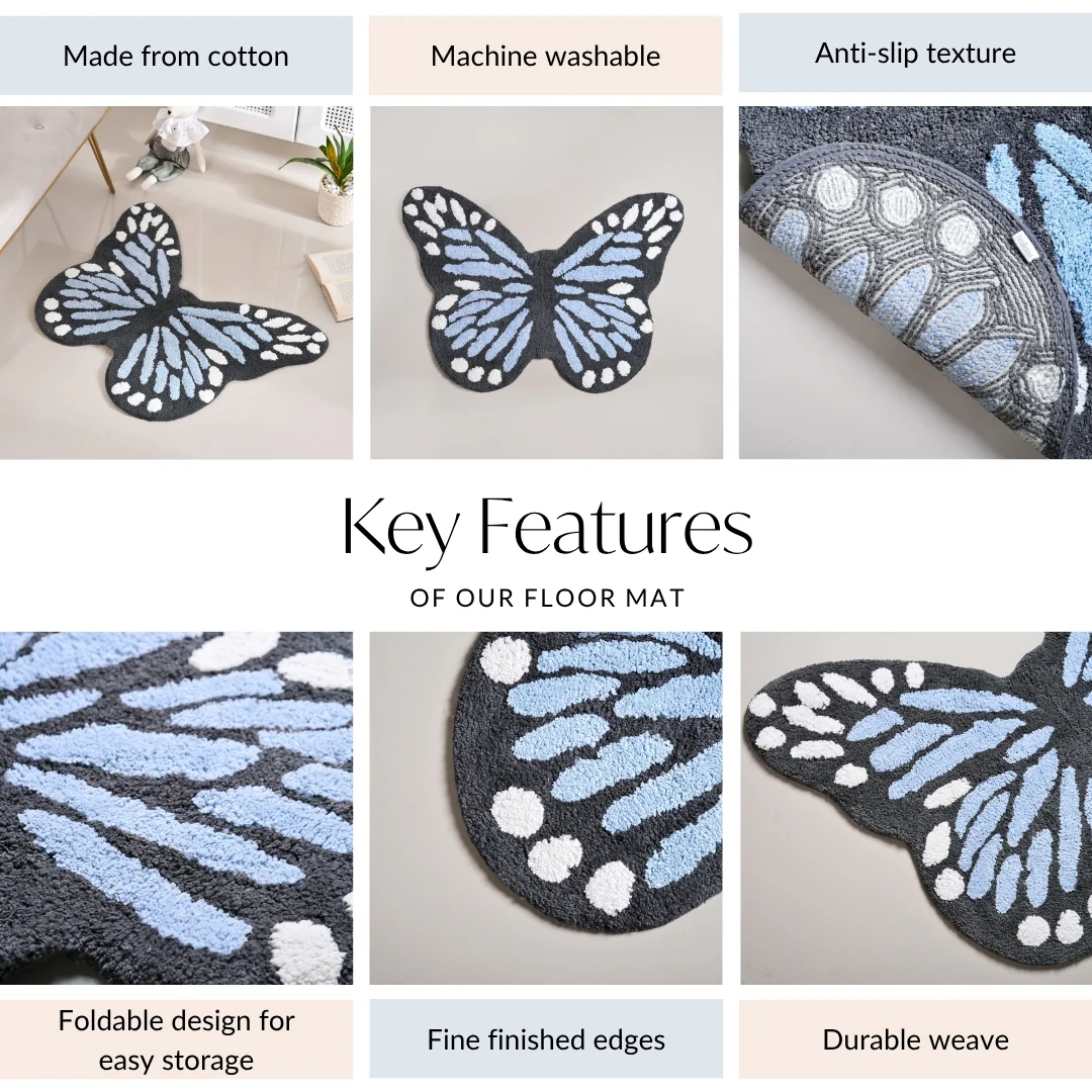 Butterfly Tufted Cotton Anti Slip Floor Mat 80x60cm - Image 3