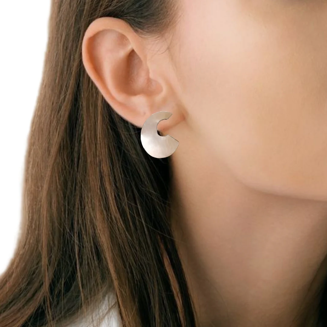 C Spiral Silver Drop Earrings - Image 2