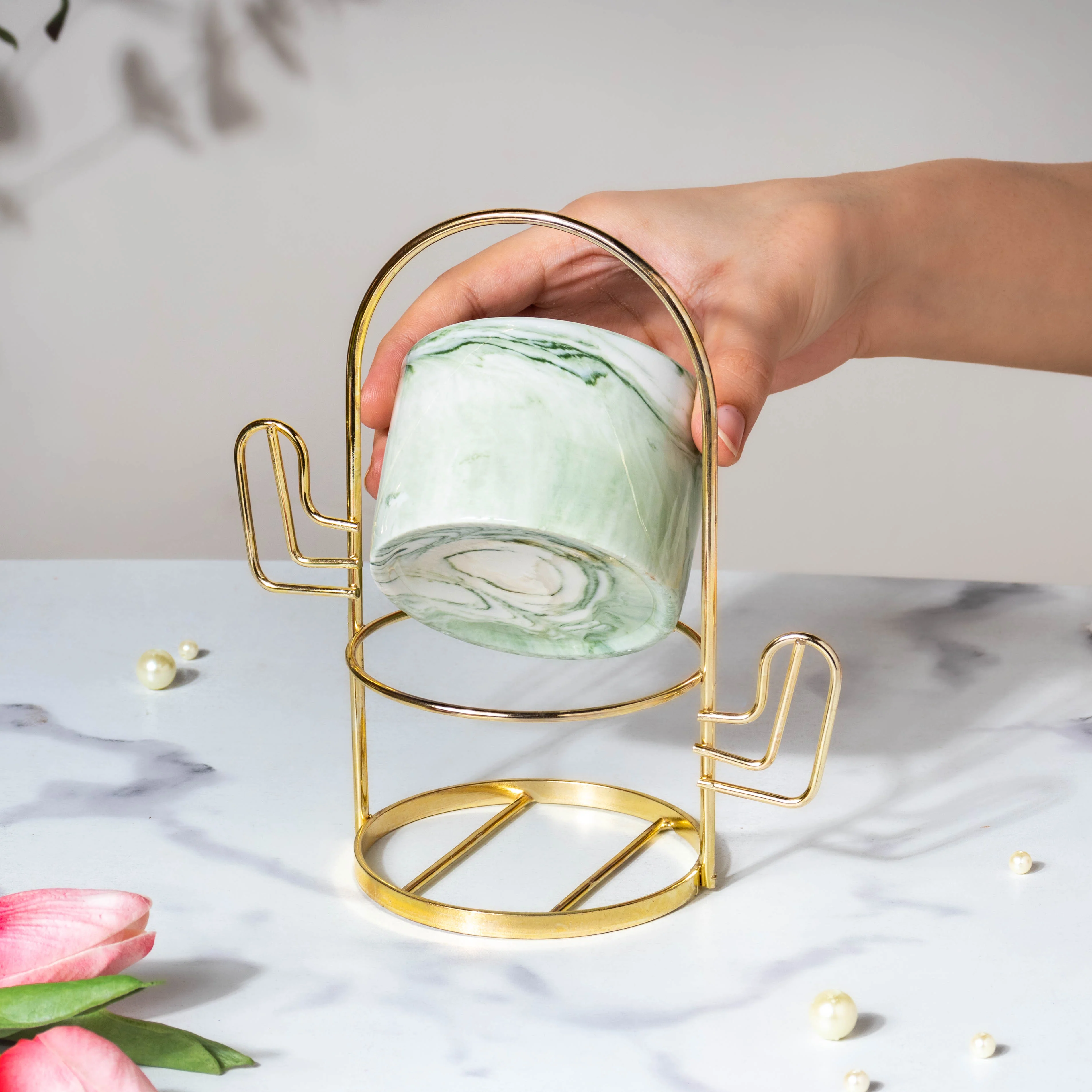 Cacti Frame Marble Ceramic Planter Green - Image 3