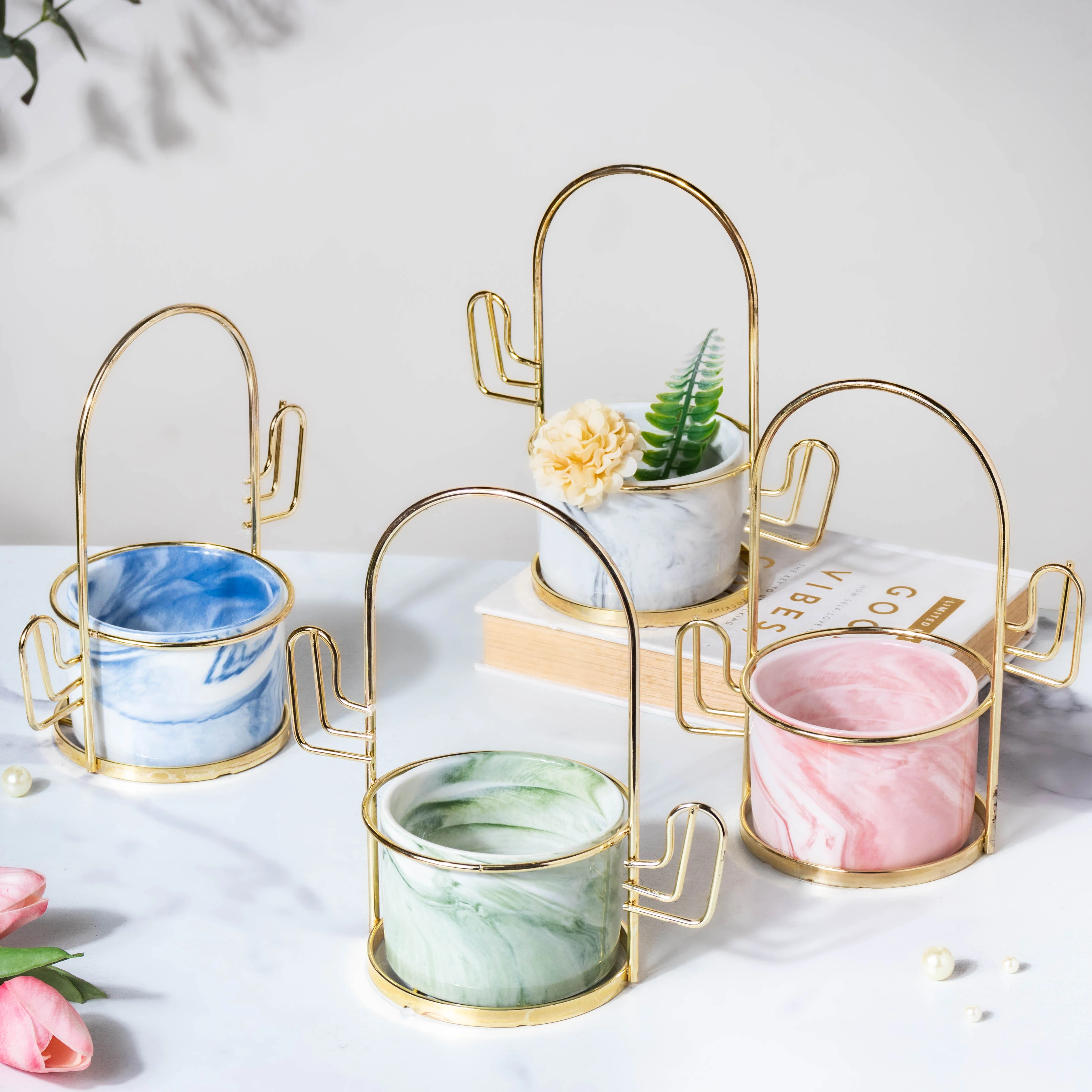 Cacti Frame Marble Ceramic Planter Pink - Image 11