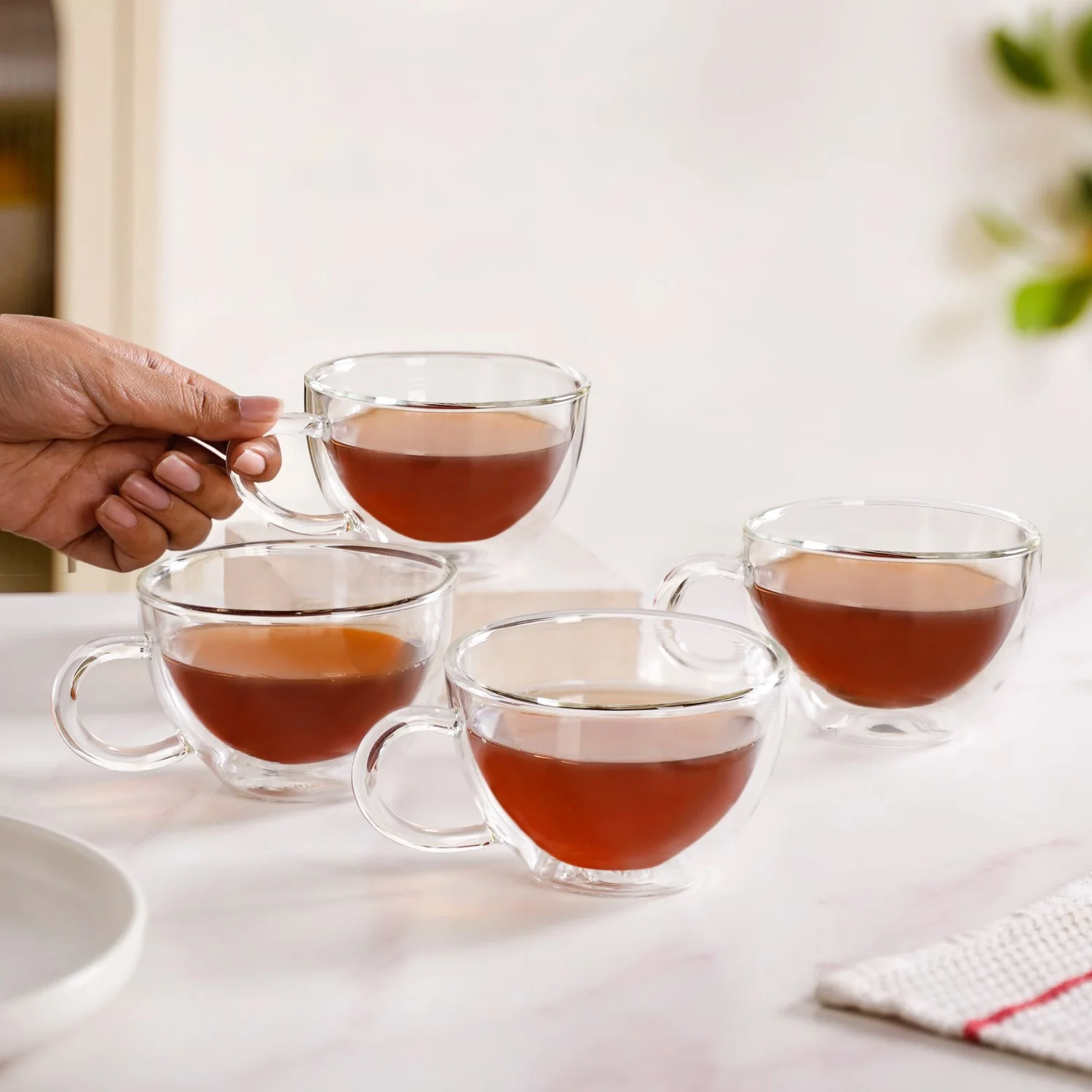 Cafe Style Glass Double Wall Tea Coffee Cup Set Of 4 190ml - Image 2