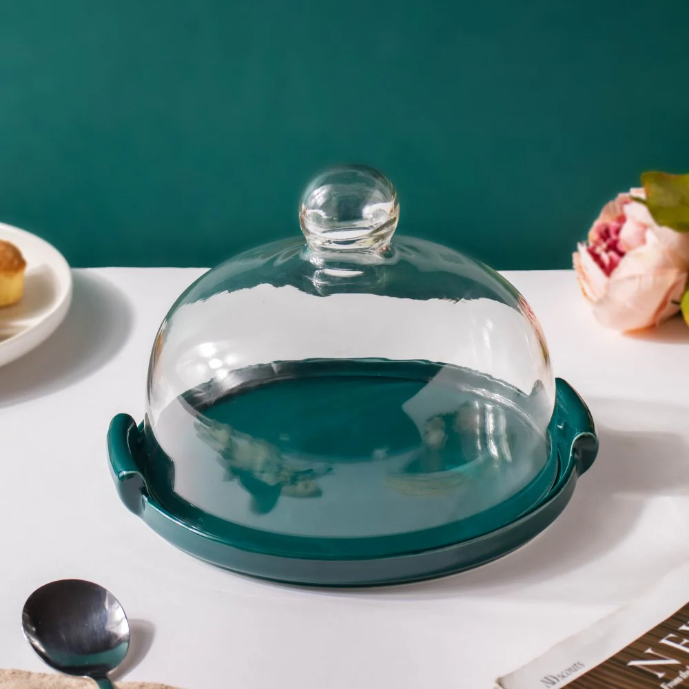 Cake Plate With Cover Green 8.5 Inch - Image 3