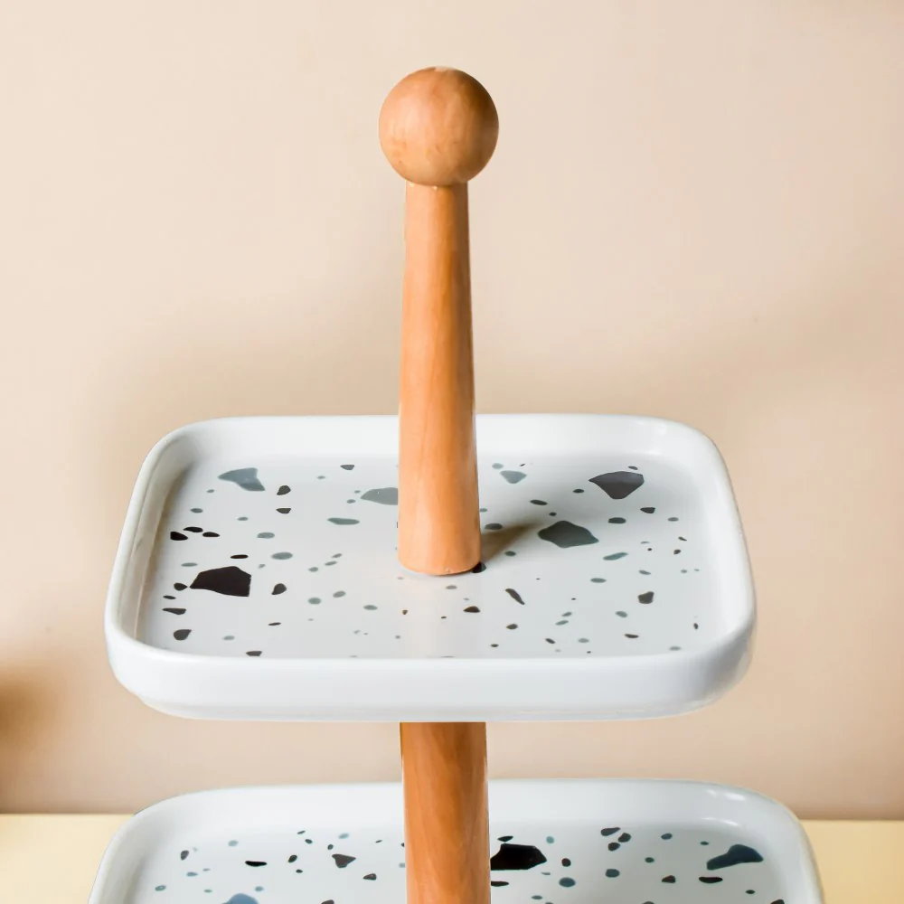 Terrazzo 3 Tier Cake Stand White And Black - Image 8