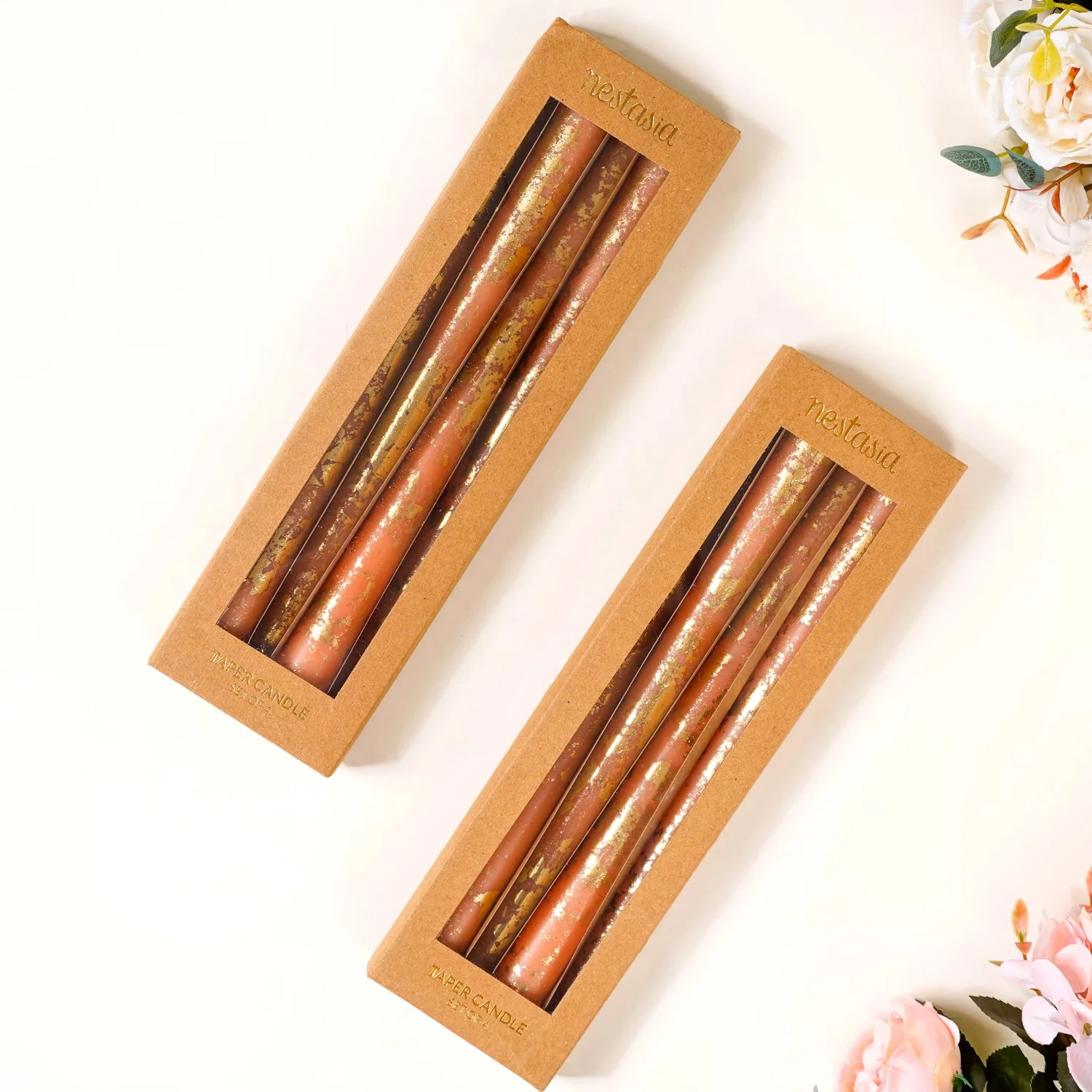 Candle With Golden Flecks Peach Set Of 8 - Image 6
