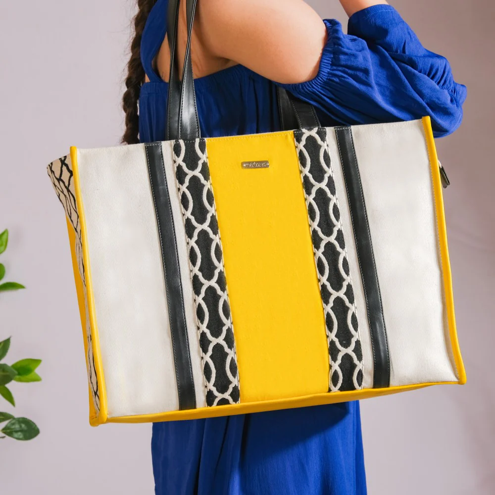 Canvas Cotton Tote Bag Yellow Large 17 X 12 Inch - Image 3