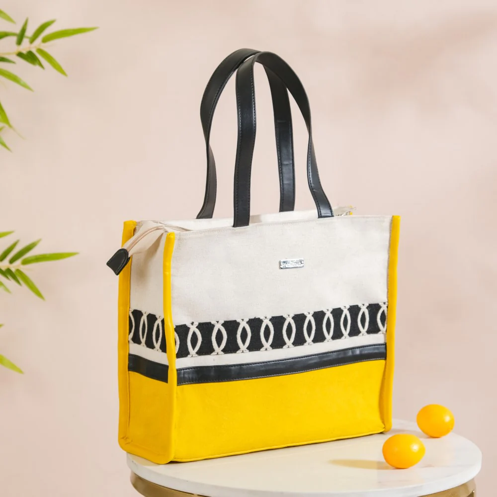 Canvas Cotton Tote Bag Yellow Set Of 2 - Image 6