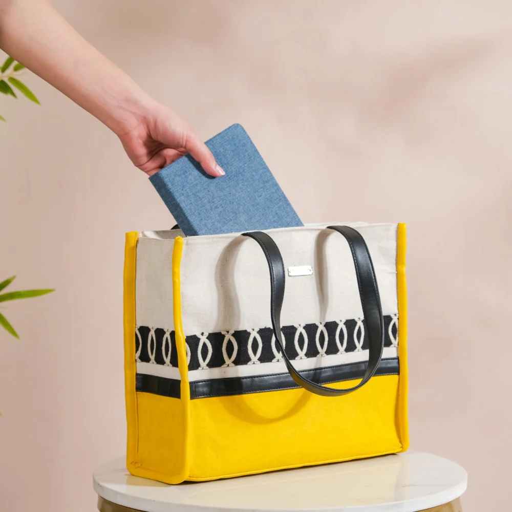 Canvas Cotton Tote Bag Yellow Small 12 x 10 Inch - Image 6