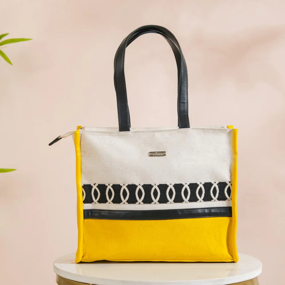 Canvas Cotton Tote Bag Yellow Small 12 x 10 Inch - Image 8