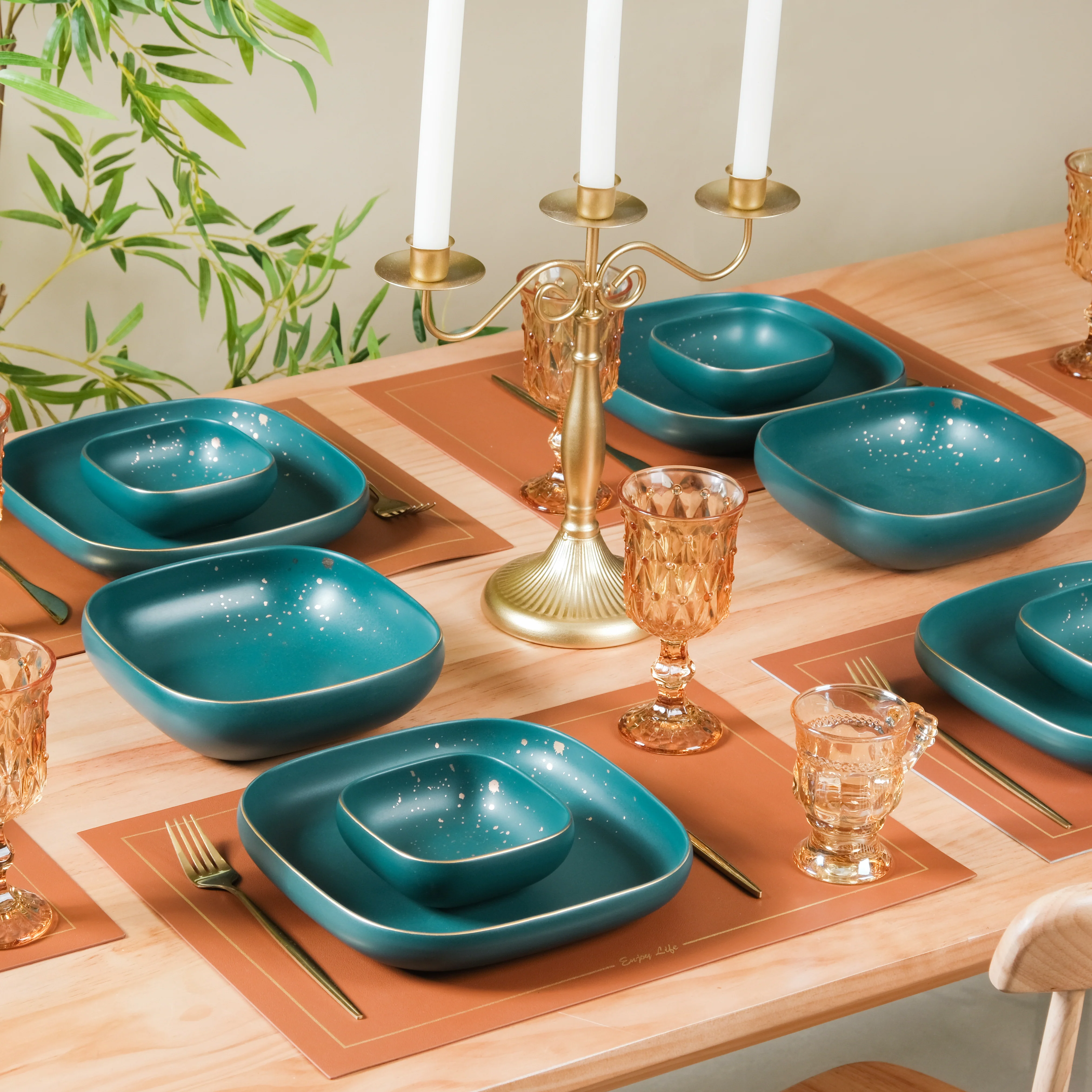 CARA Green 21 Piece Dinnerware Set For 6 - Image 2