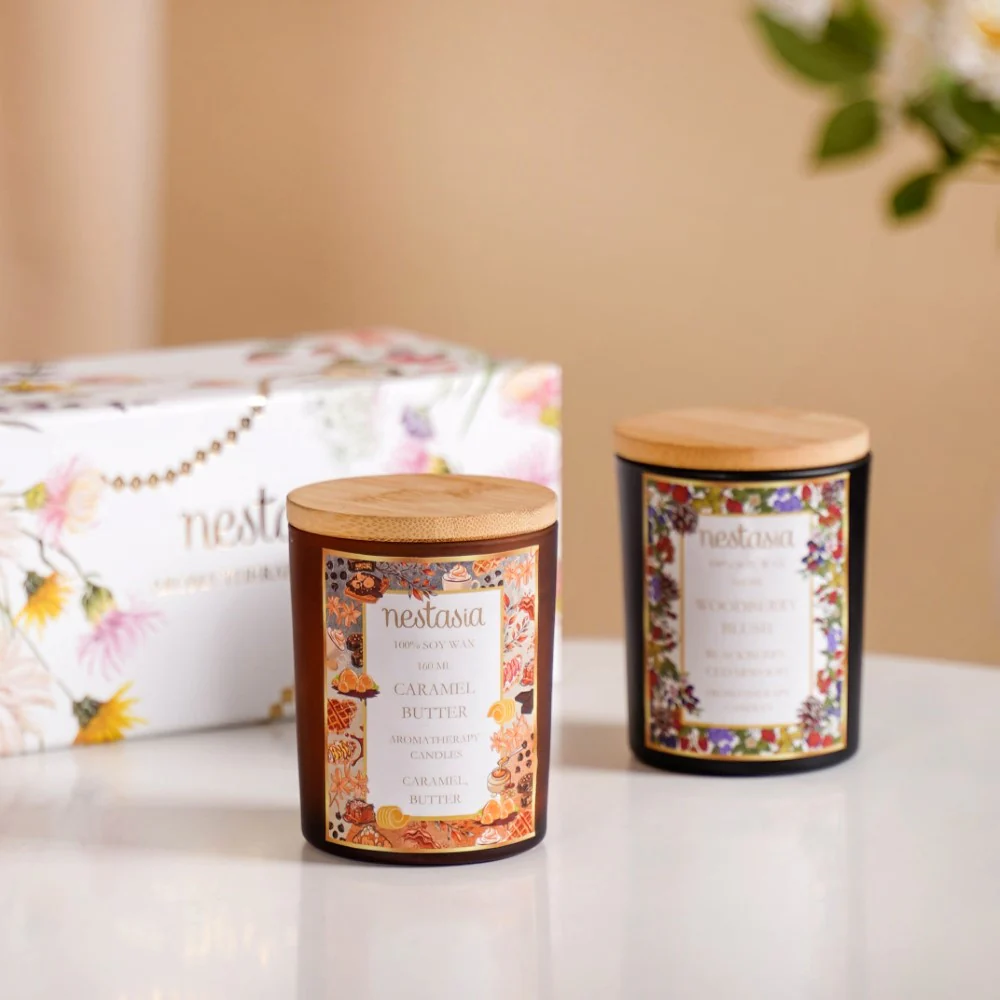 Caramel & Woodberry Scented Candles Jars Set Of 2 - Image 3