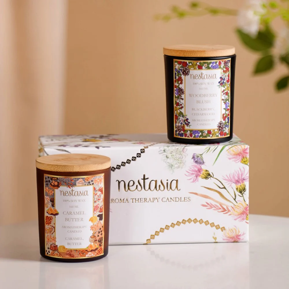 Caramel & Woodberry Scented Candles Jars Set Of 2 - Image 8