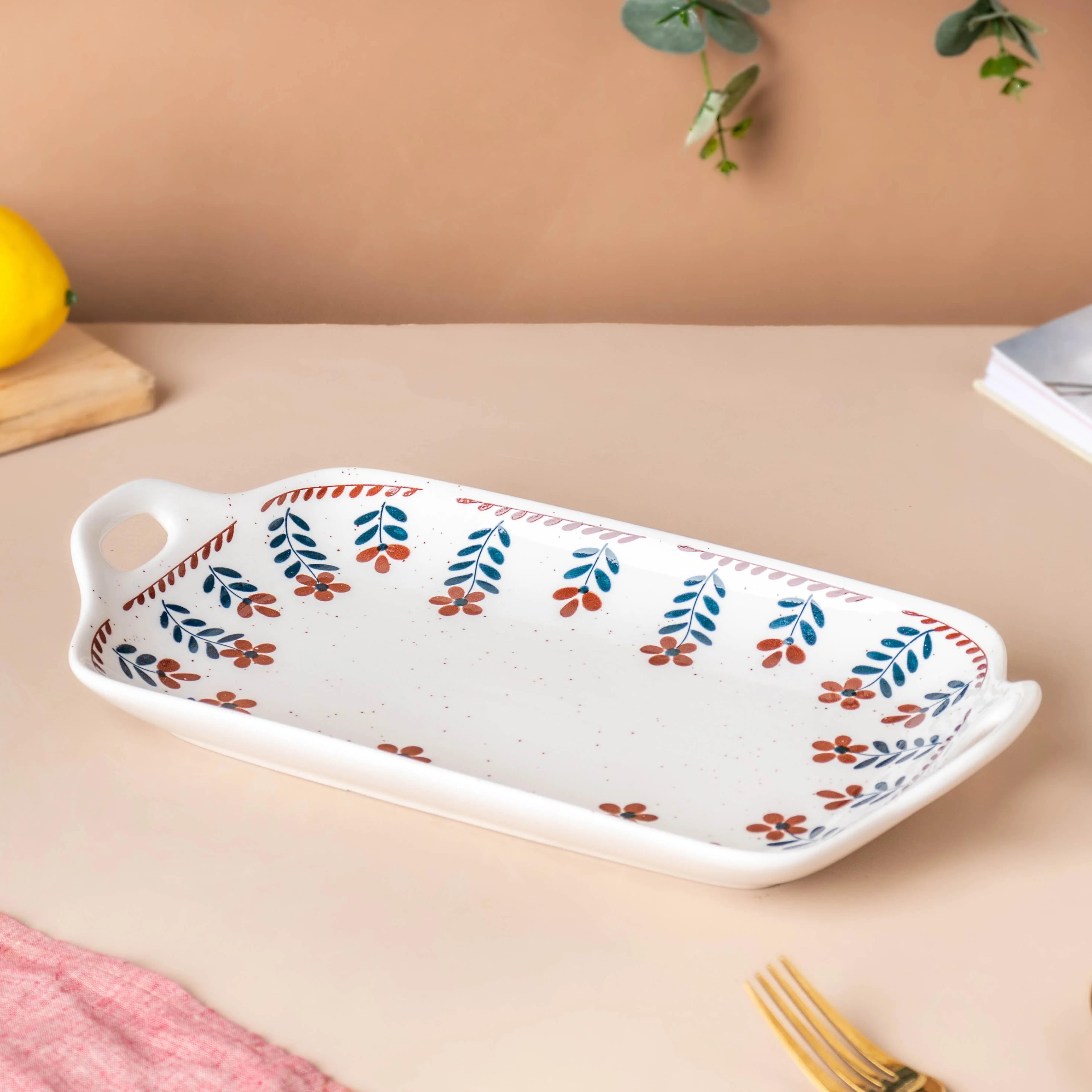 Carmella Floral Ceramic Tray With Handle - Image 5