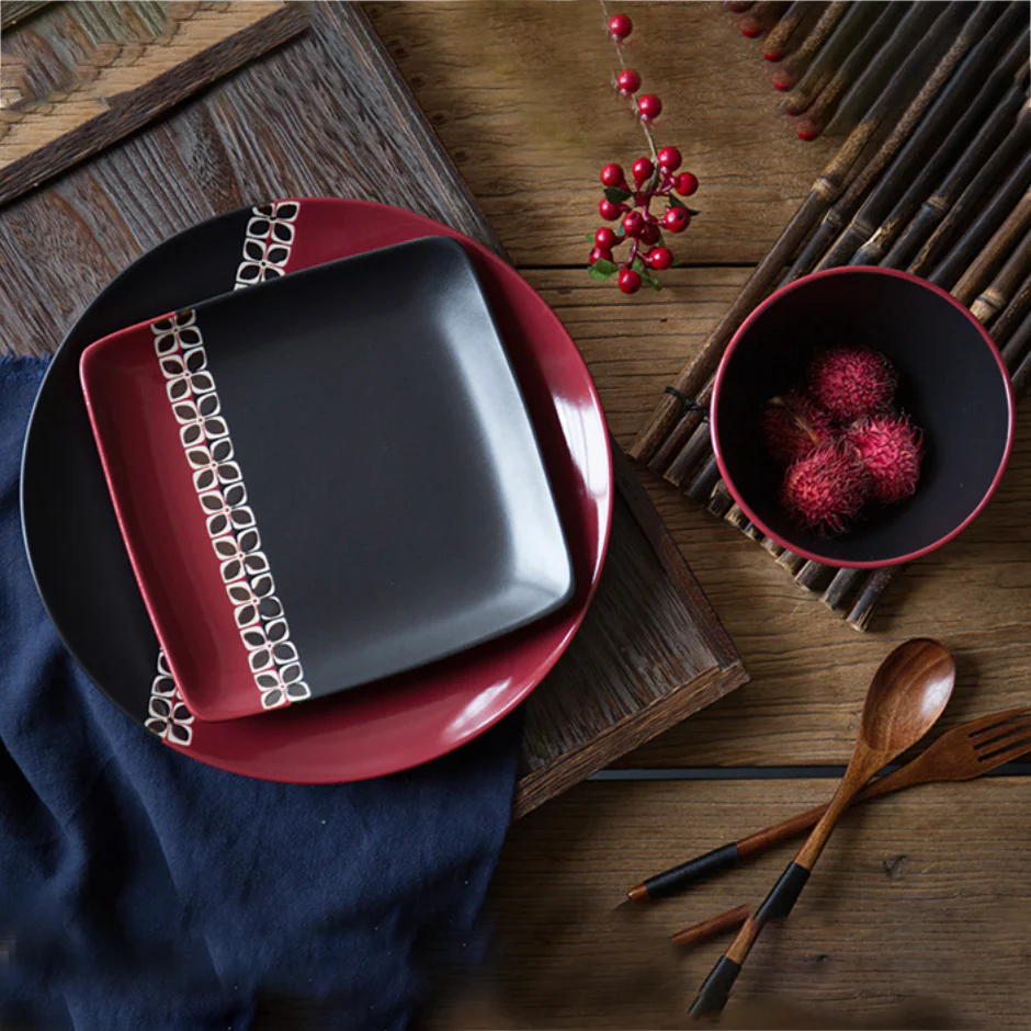 Carmine Red and Black Dinner Plate 11 Inch - Image 13