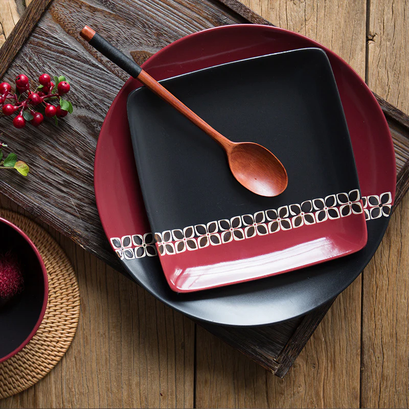 Carmine Red and Black Square Plate 8 Inch - Image 10