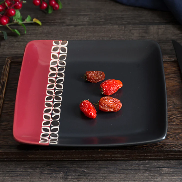 Carmine Red and Black Square Plate 8 Inch - Image 6