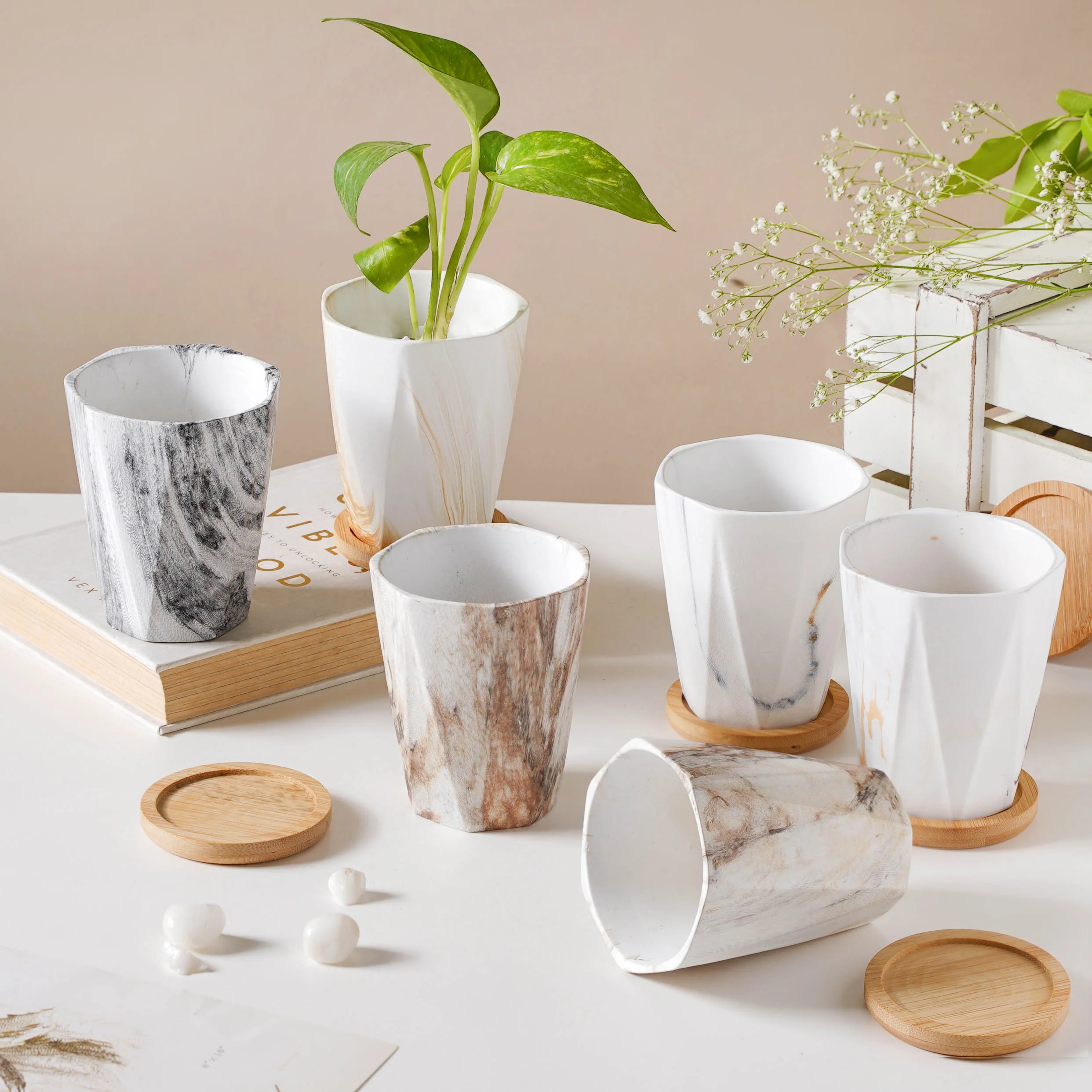 Carrara Elegant Brown Planter With Coaster - Image 11