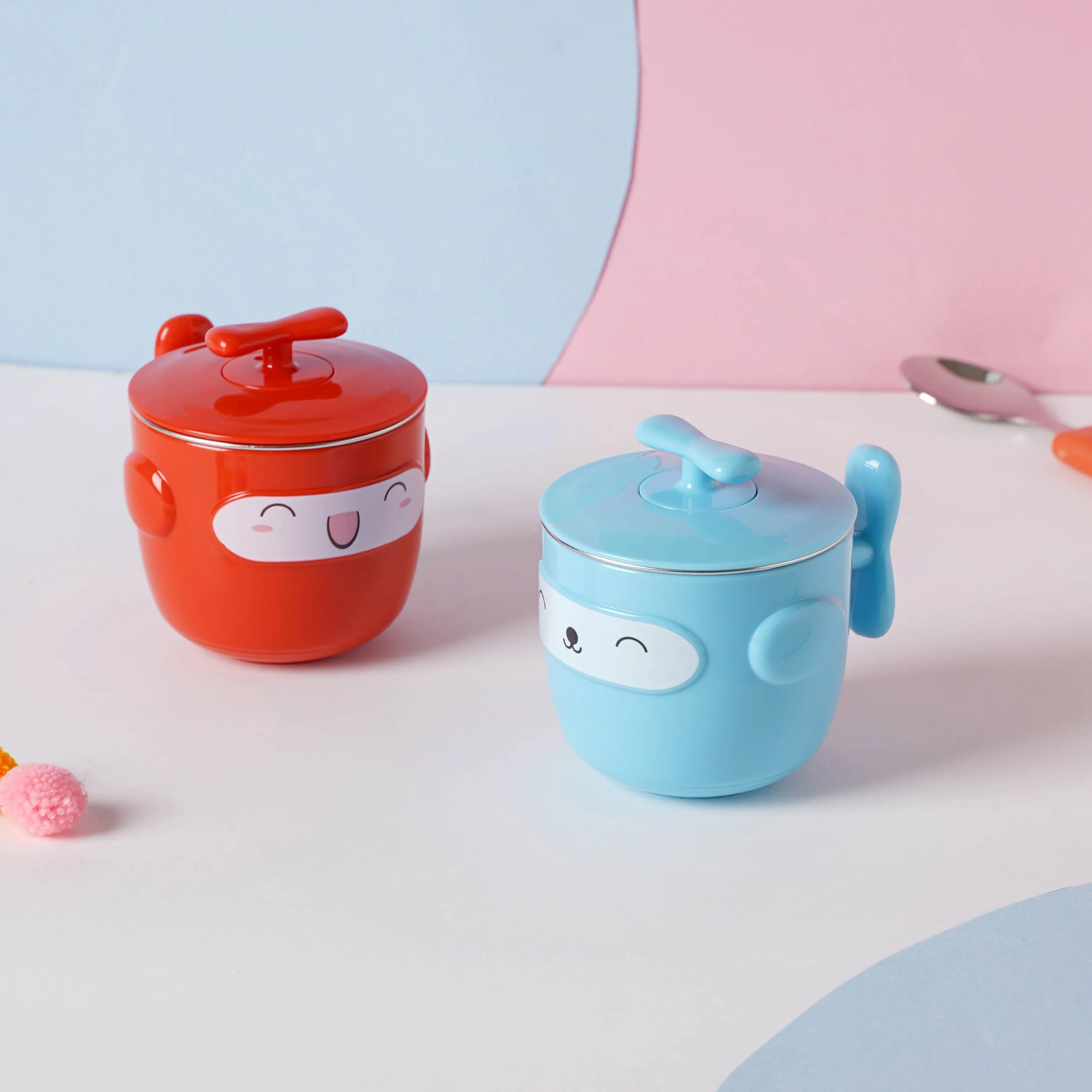 Cartoon Double Wall Stainless Steel Baby Bowl Red 200 ml - Image 12