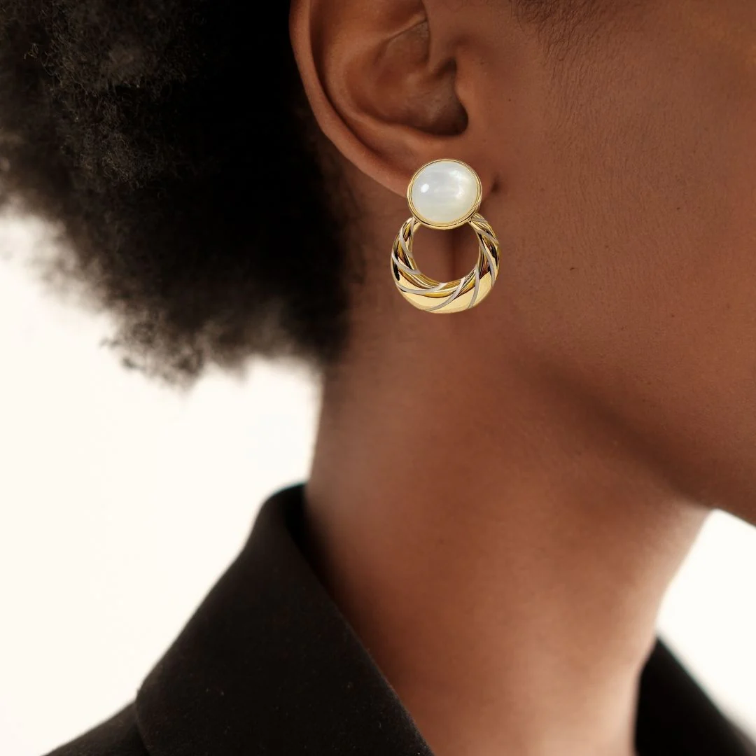 Celestial Opal Hoop Dangler Earrings White - Image 2