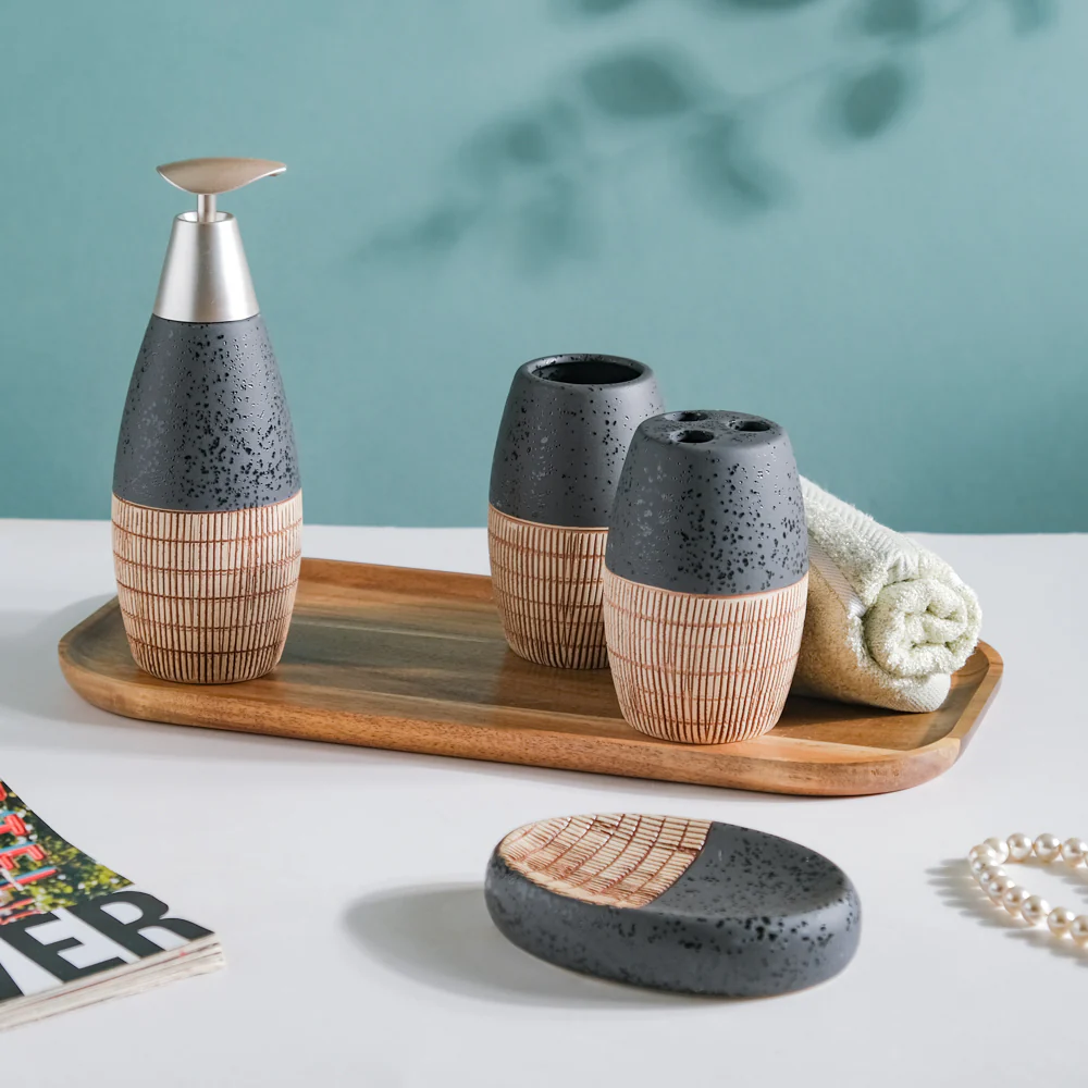 Celestria Black Ceramic Stoneware Bathroom Set Of 4 - Image 11